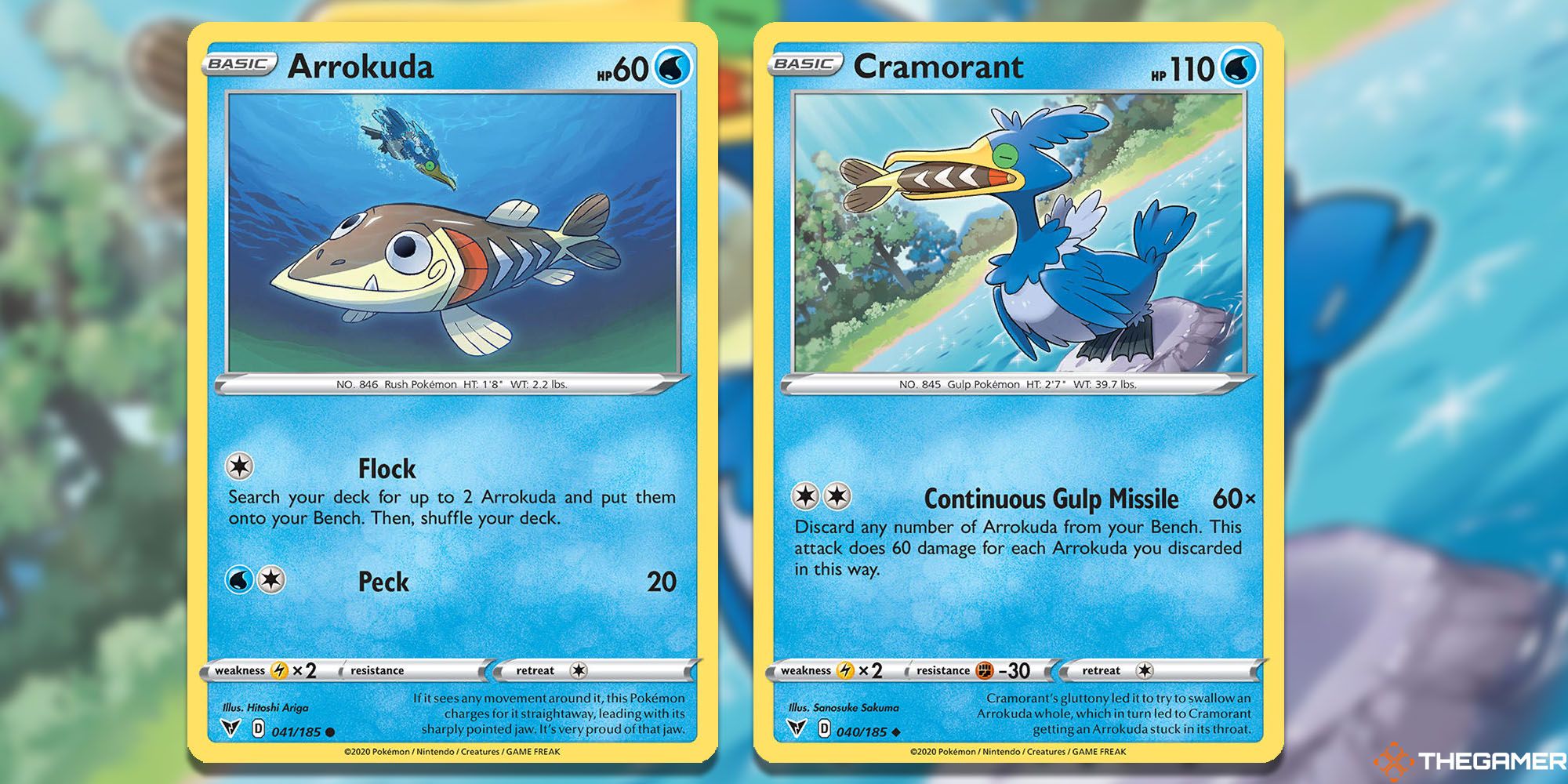 Arrokuda (Vivid Voltage #041) and Cramorant (Vivid Voltage #040) Pokemon TCG cards.