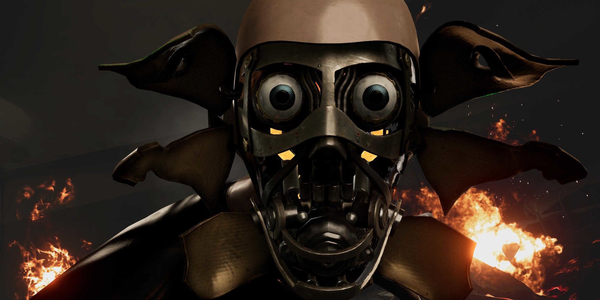 atomic heart a robot opening its face casings to scream and you intimidatingly