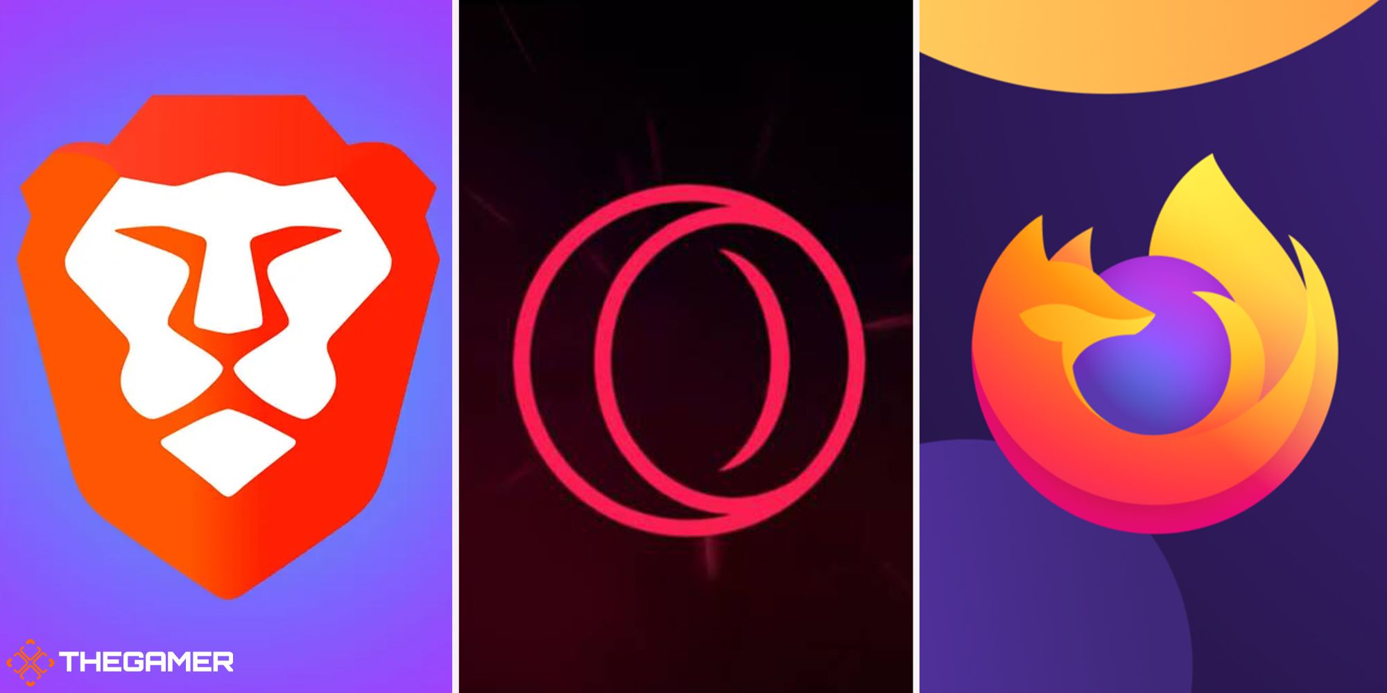 Browser logos (left to right, brave, Opera GX, firefox)