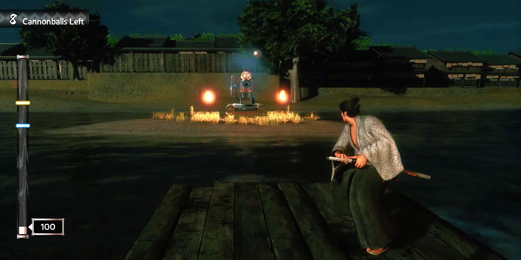Sakamoto gears up to swing at a cannonball - Like A Dragon Ishin