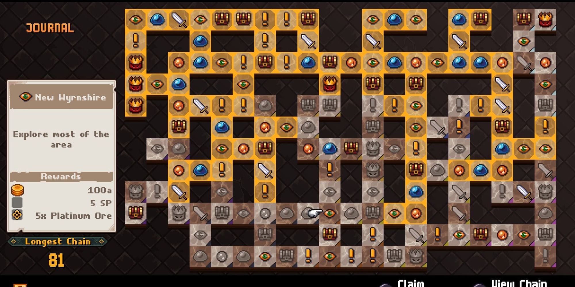 Chained Echoes - New Wrynshire Reward Board tile showing a currently un-chained one