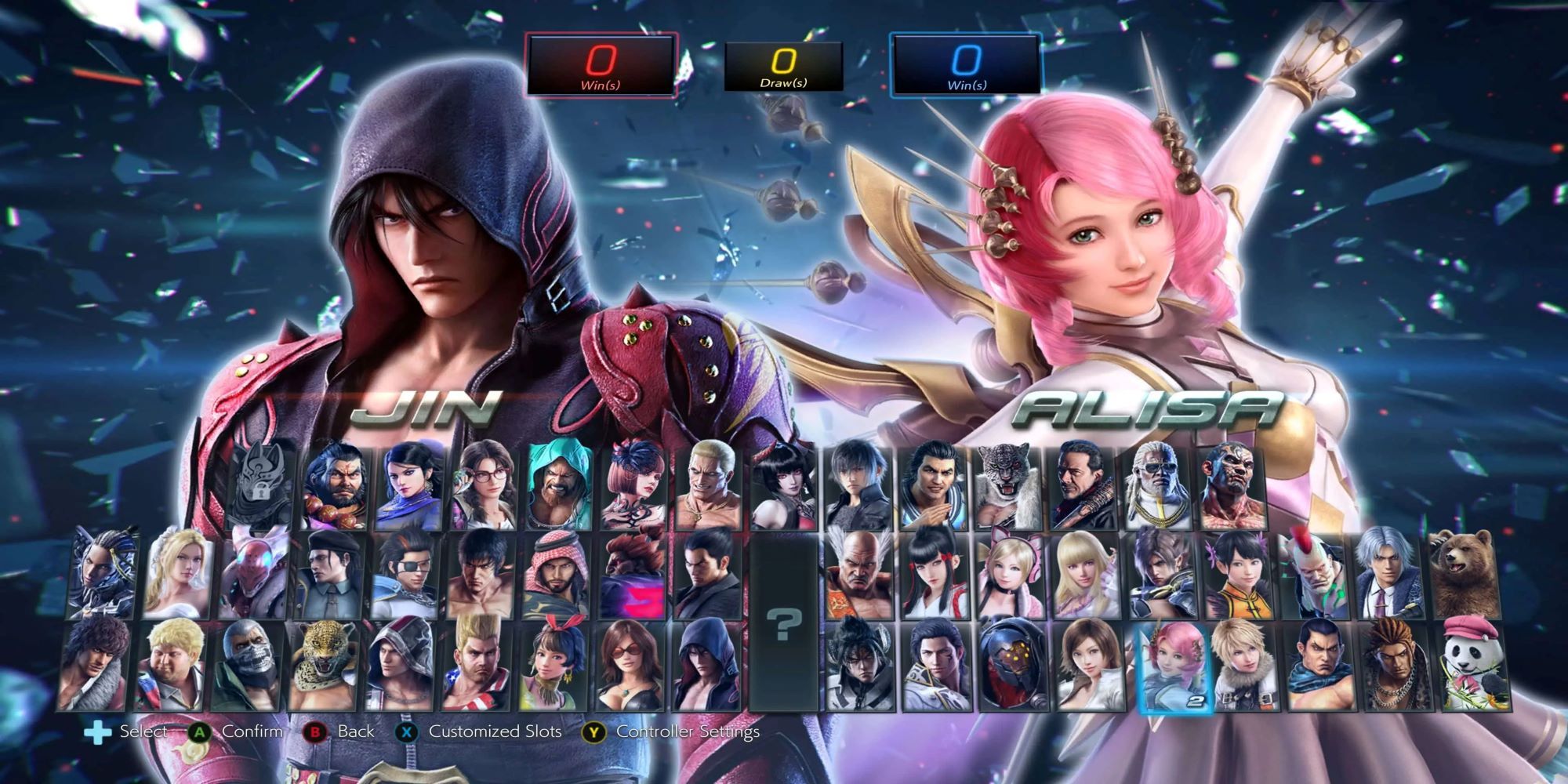 Character Selection Screen from Tekken 7 featuring Jin and Alisa