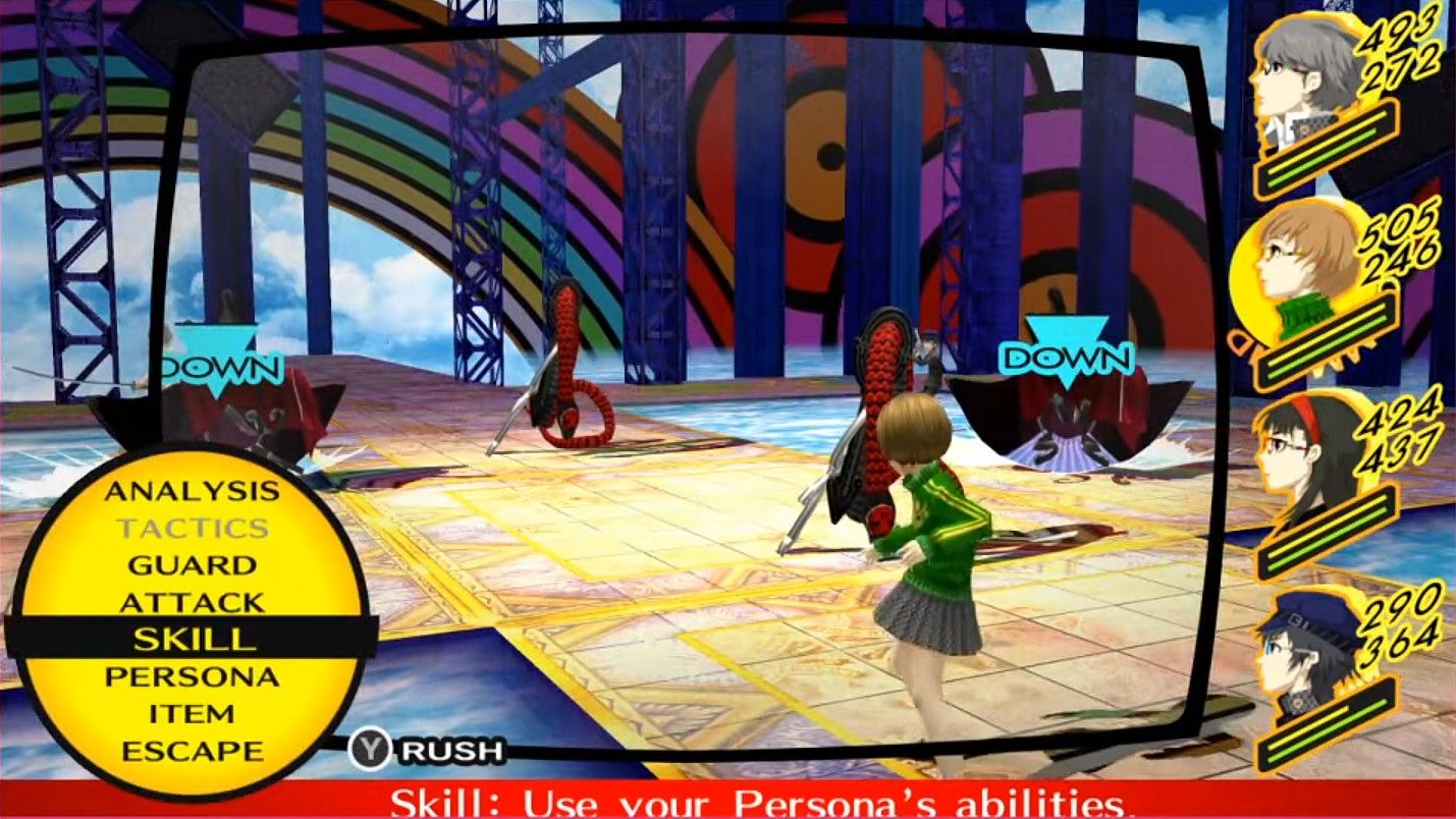 chie fighting a group of shadows in persona 4 golden's heaven dungeon