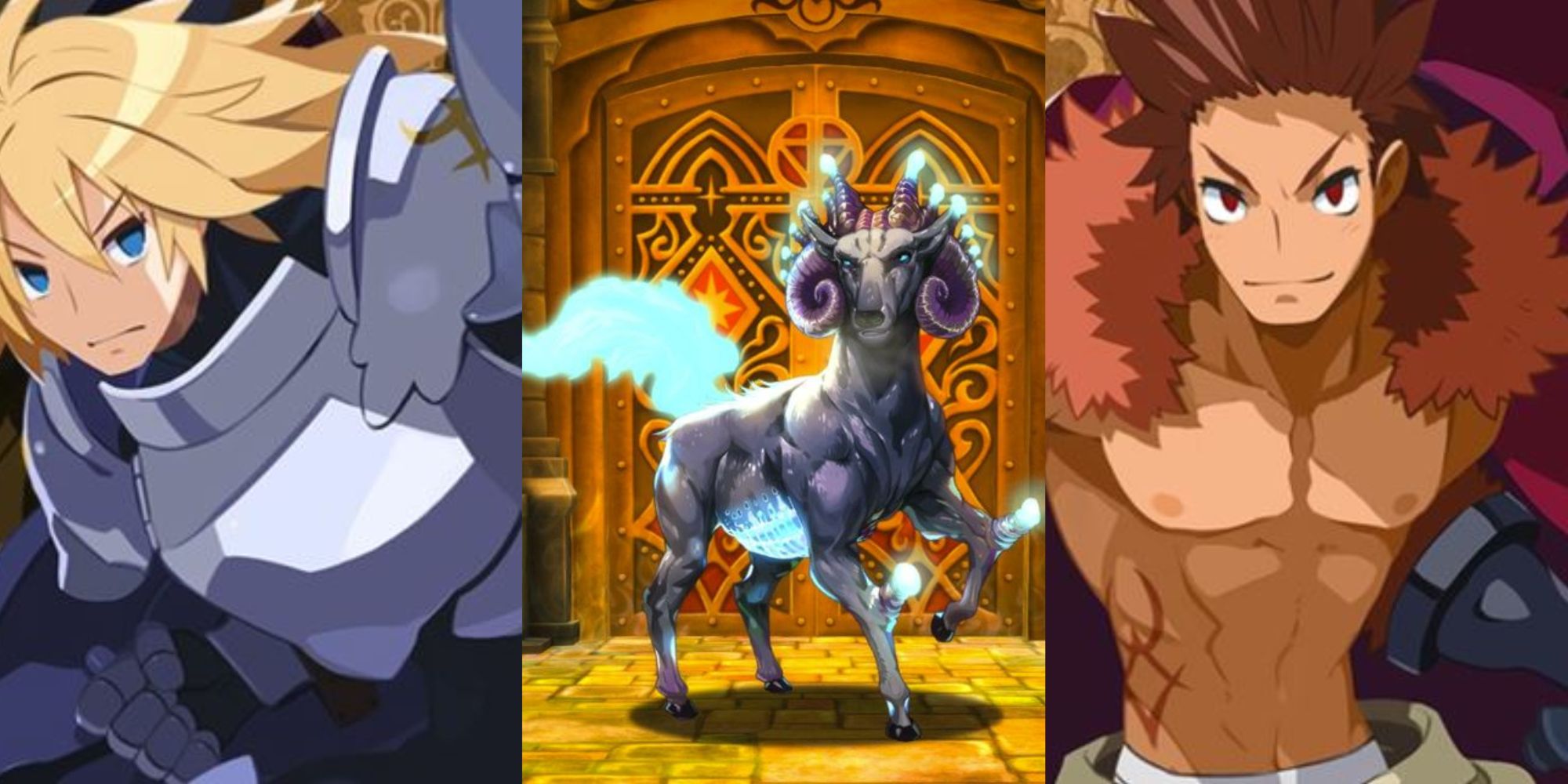 A collage of the Peer Fortress, Thunder Colt, and Shinomashira in Labyrinth Of Galleria: The Moon Society.