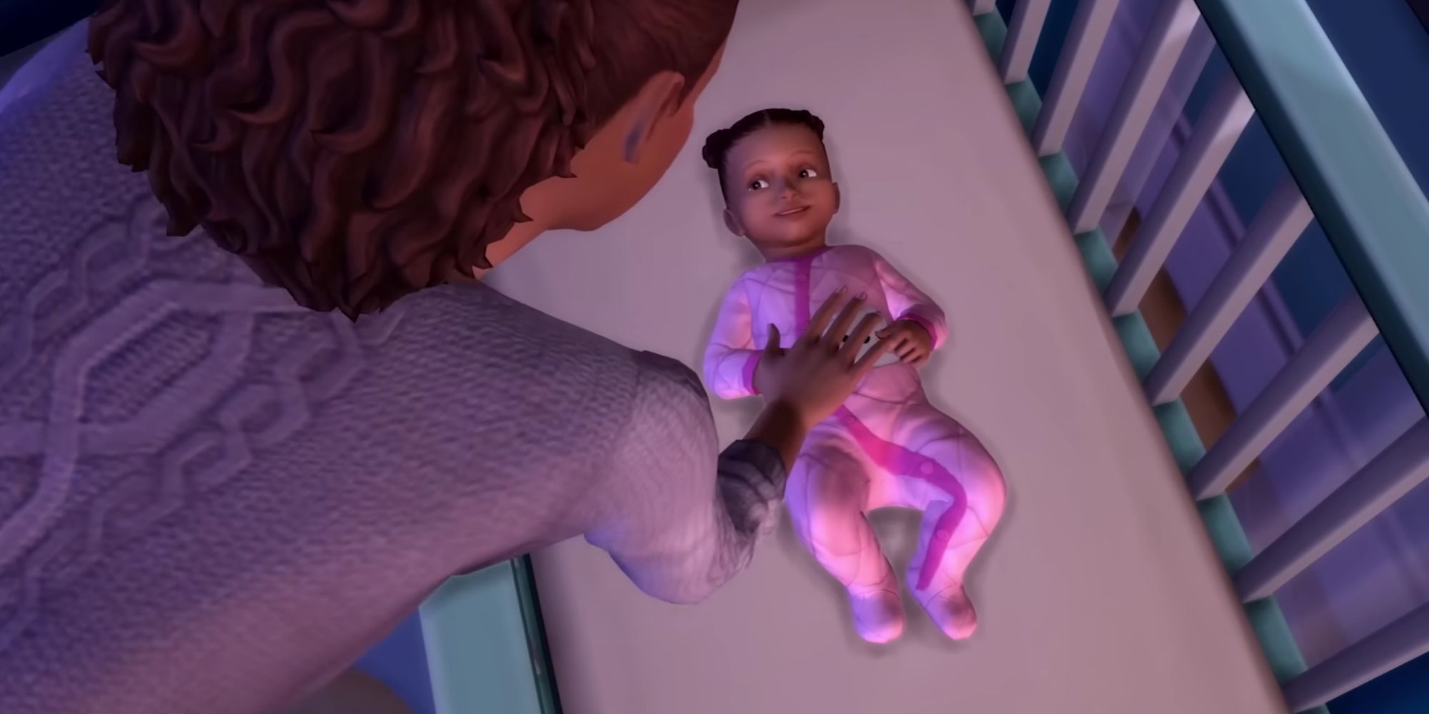 mum putting a baby to bed in the sims 4