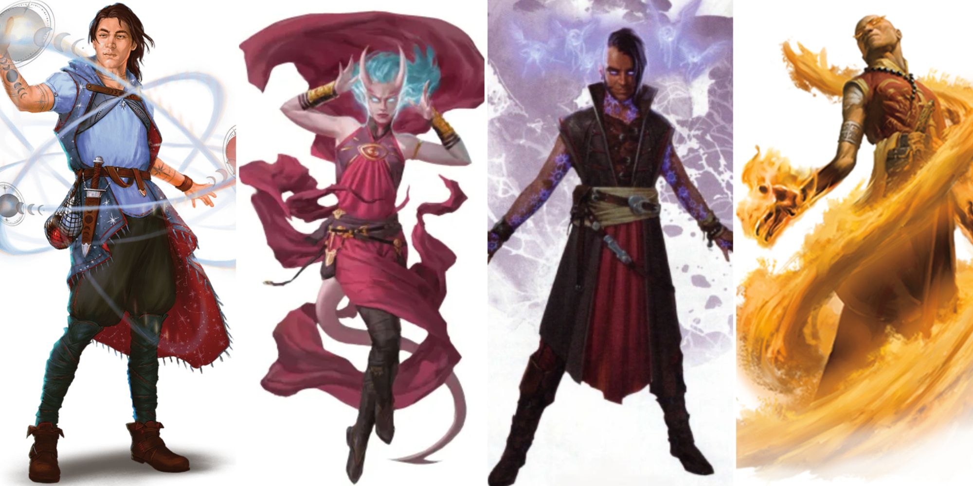 Split image of Lunar Sorcery, Aberrant Mind, Clockwork and Wild Magic Sorcerers from Dungeons & Dragons