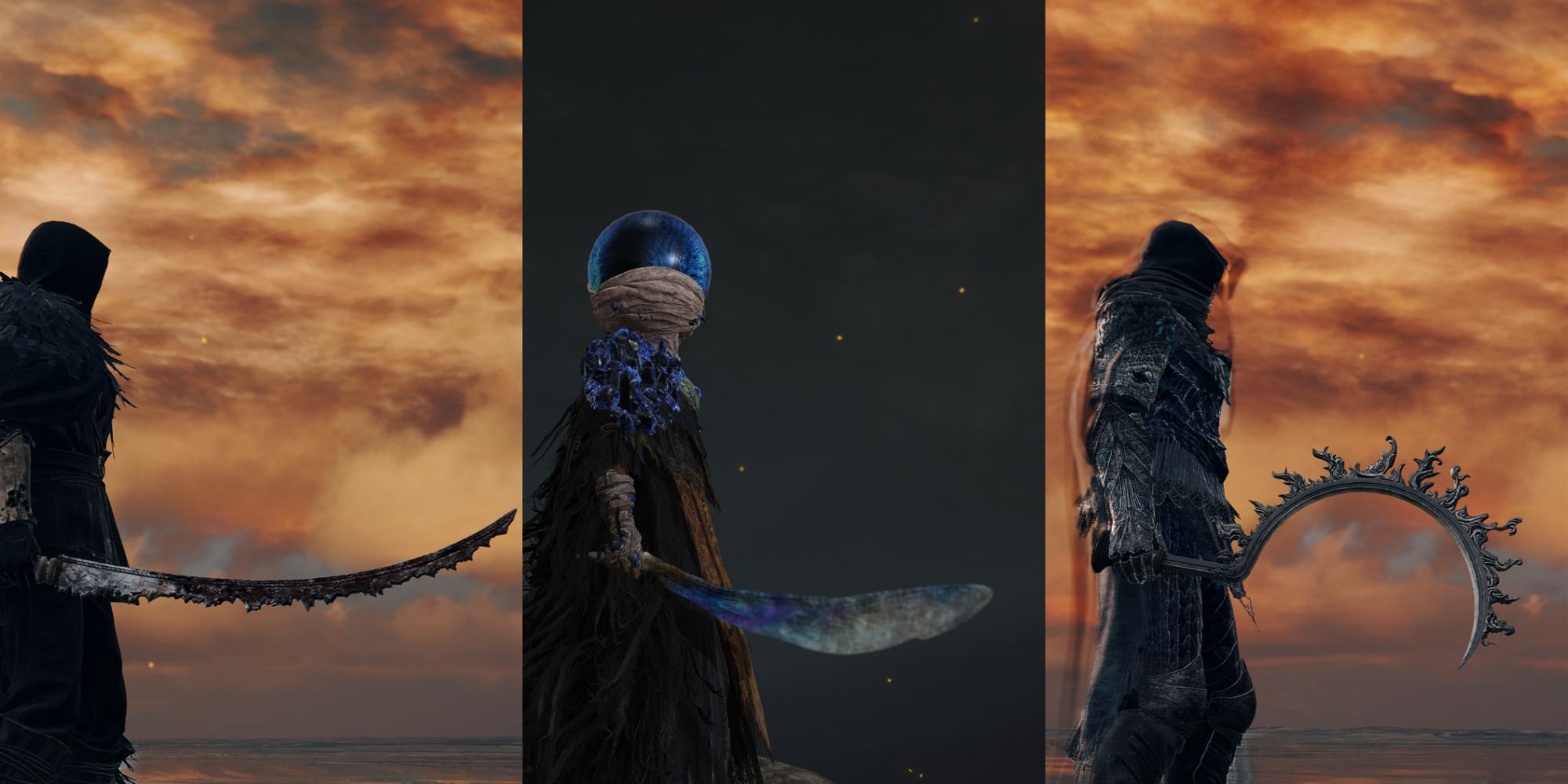 Tarnished Holding Scavenger's Curved Sword, Wing Of Astel, And Eclipse Shotel Elden Ring