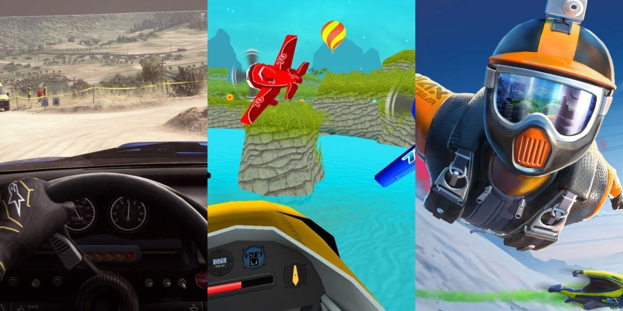 Split image of Rush VR, Dirt Rally and Pirate Flight