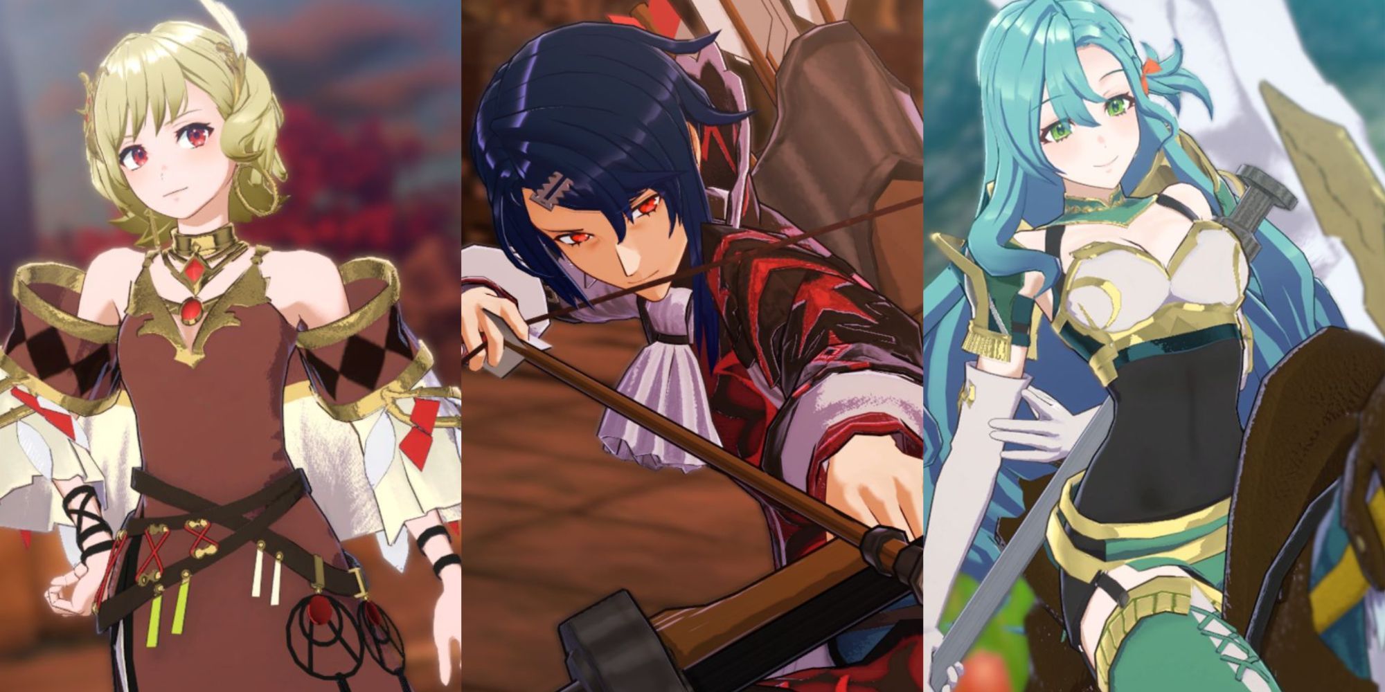 Fire Emblem Engage - Citrinne, (left) Alcryst, (middle) and Chloe (right) from their pictures in the ally notebook