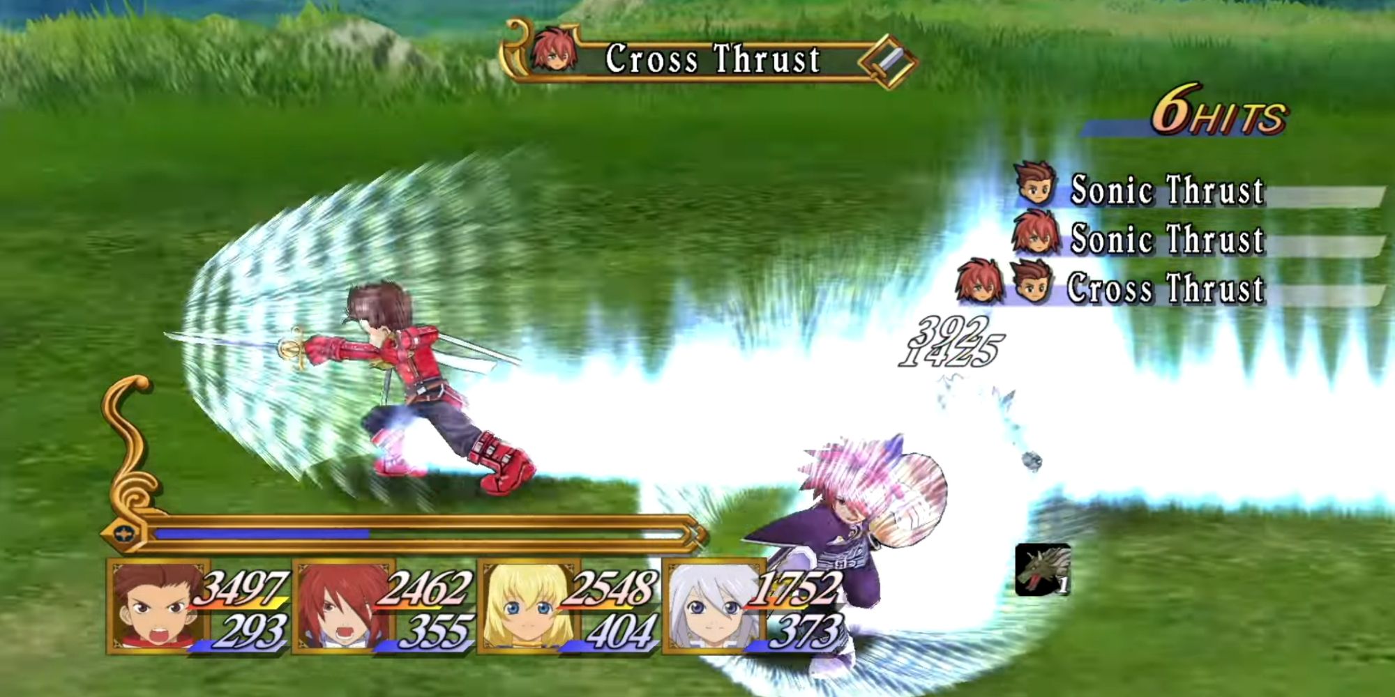 Tales of Symphonia Remastered Combat showing two characters thrusting at the enemy