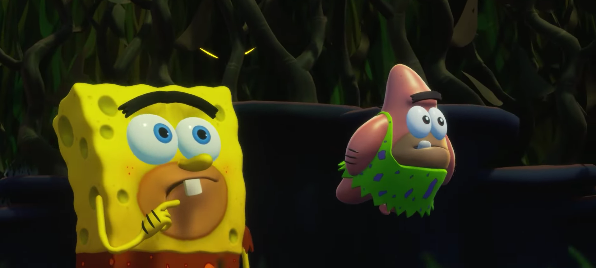 SpongeBob and Patrick in the Prehistoric Kelp Forest.
