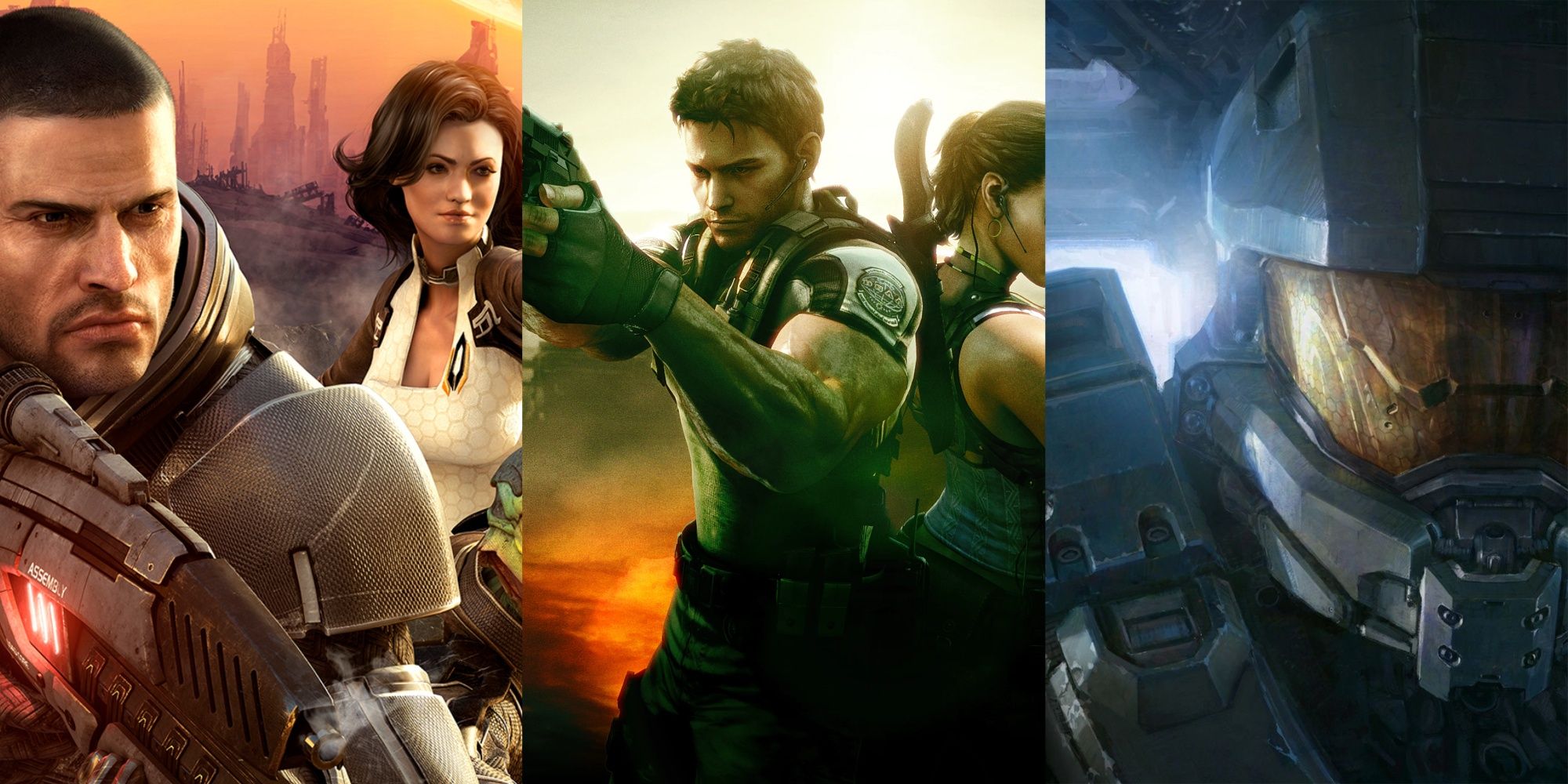 Cover art for Mass Effect 2 and Resident Evil 5, plus official artwork from Halo 4.