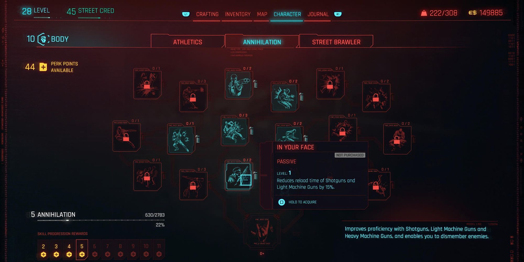 Cyberpunk 2077 Annihilation In Your Face Skill Tree