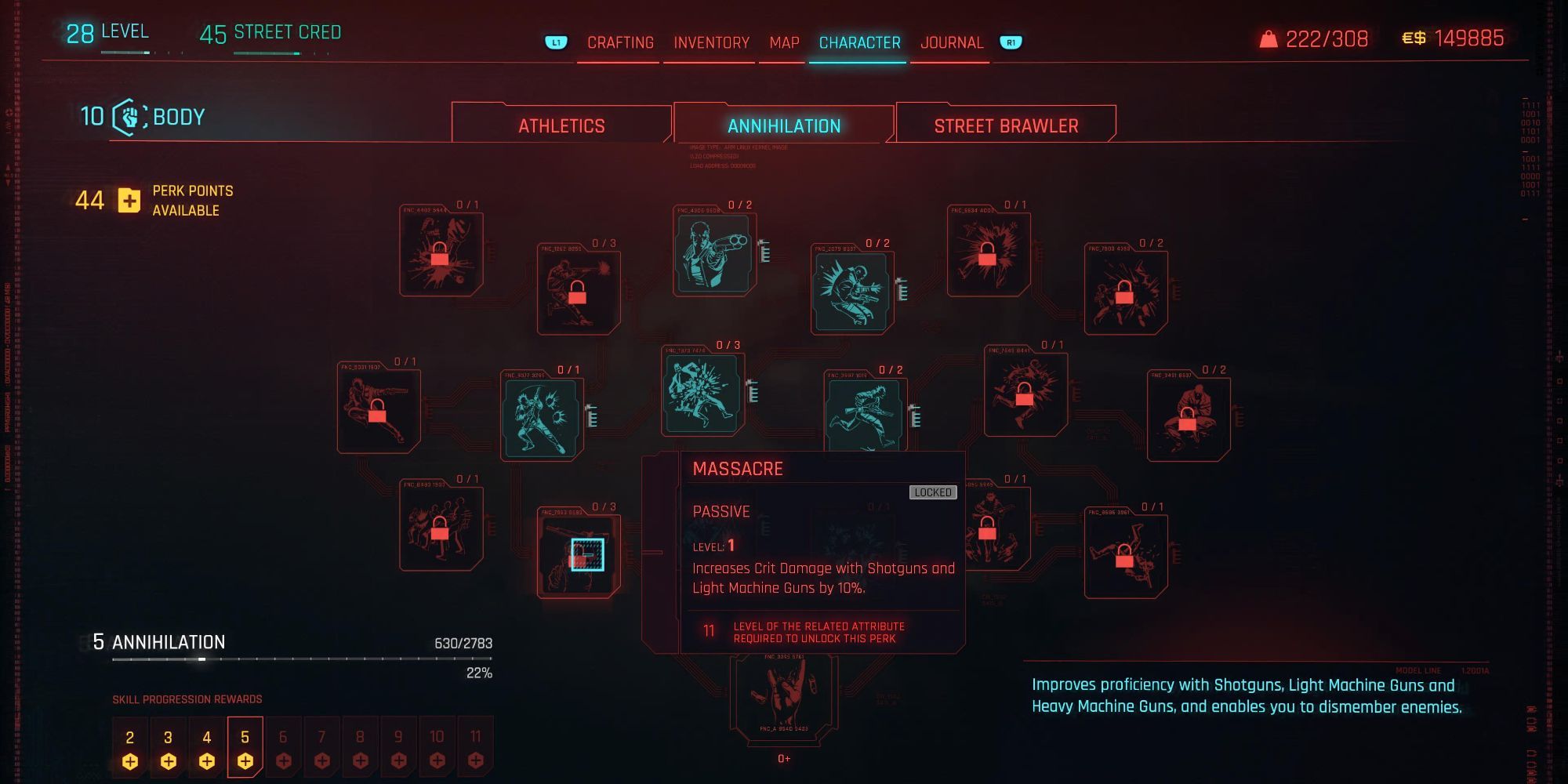 Cyberpunk 2077 Annihilation Massacre Skill Tree