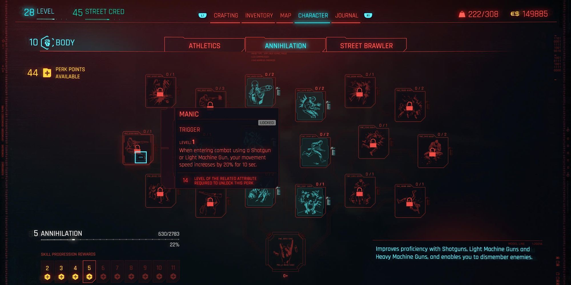 Cyberpunk 2077 Annihilation Manic Skill Tree