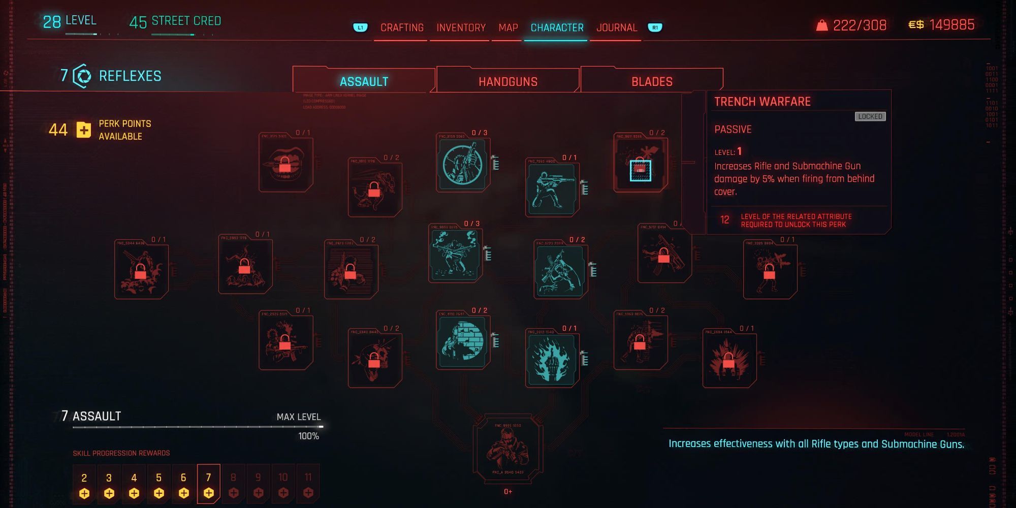 Cyberpunk 2077 Assault Trench Warfare Skill Tree