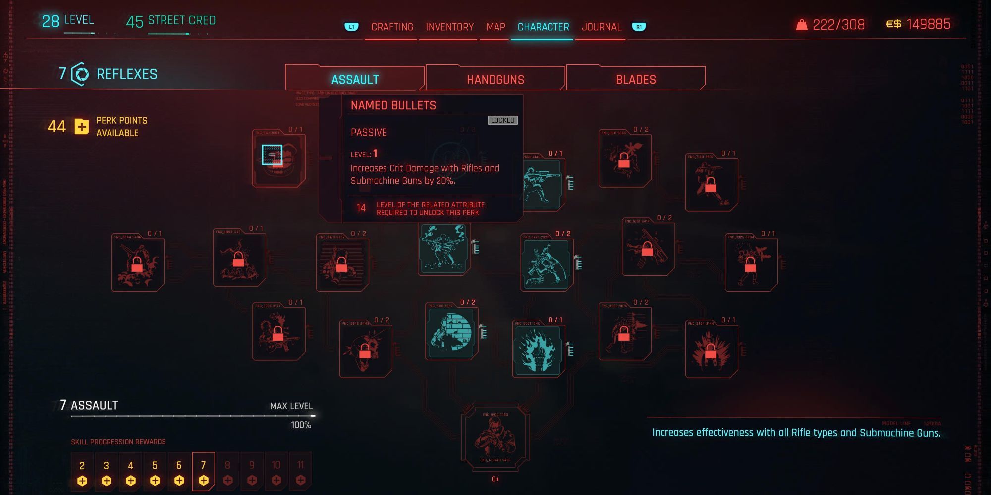 Cyberpunk 2077 Assault Names Bullets Skill Tree