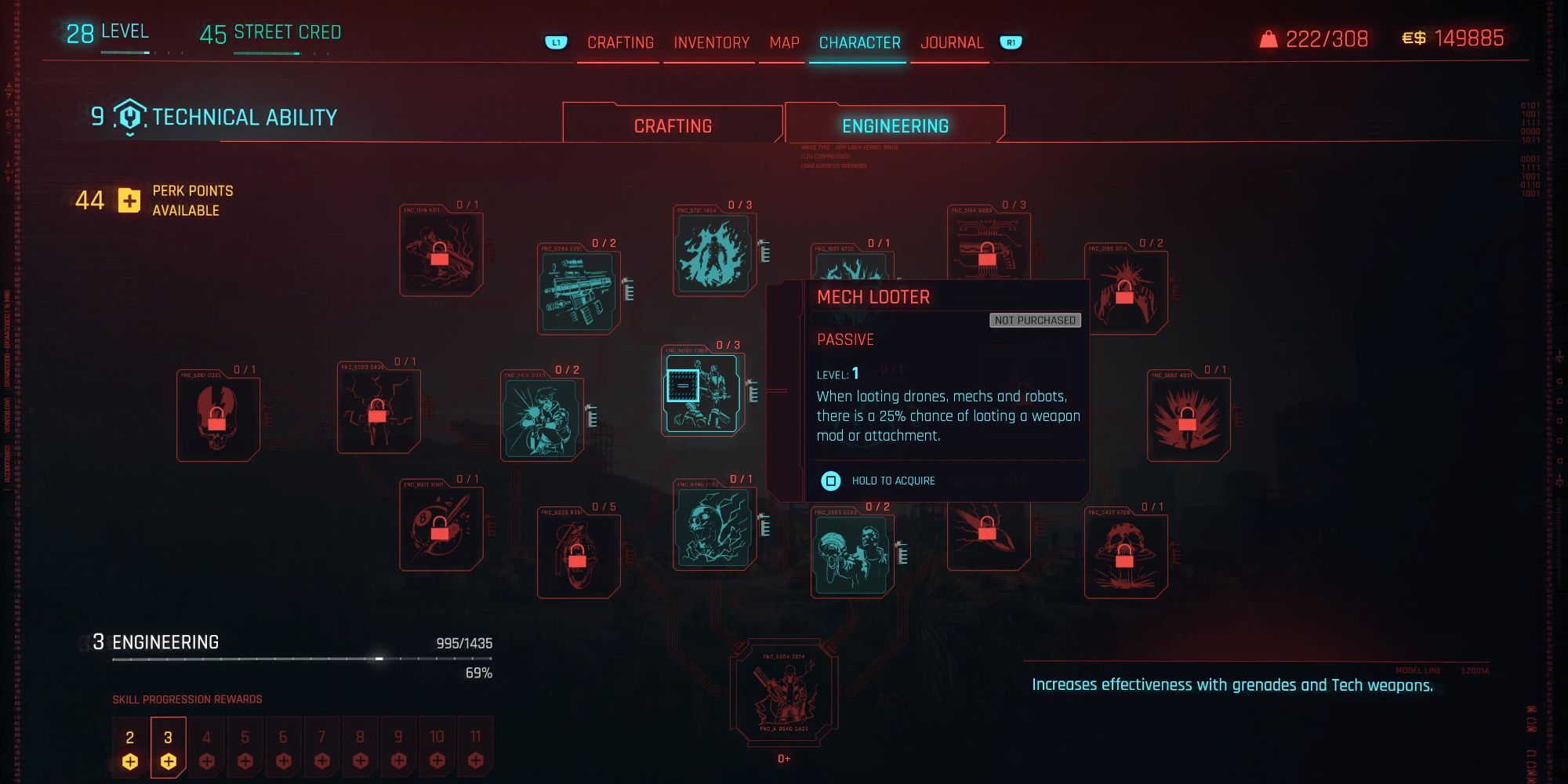 Cyberpunk 2077 Engineering Mech Looter Skill Tree
