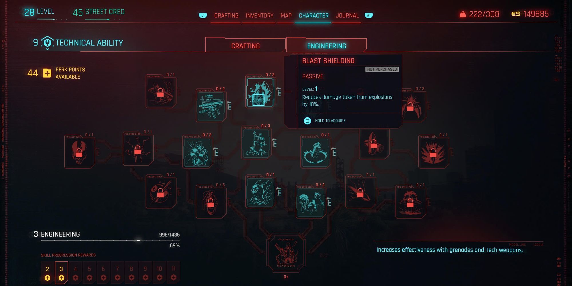 Cyberpunk 2077 Engineering Blast Shielding Skill Tree