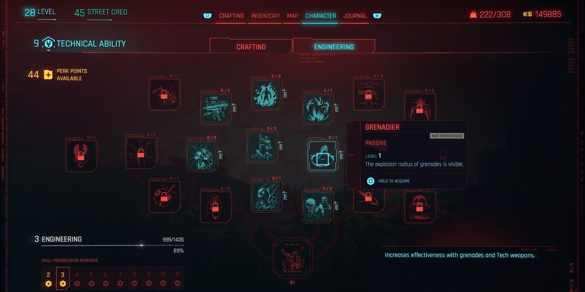 Cyberpunk 2077 Engineering Grenadier Skill Tree