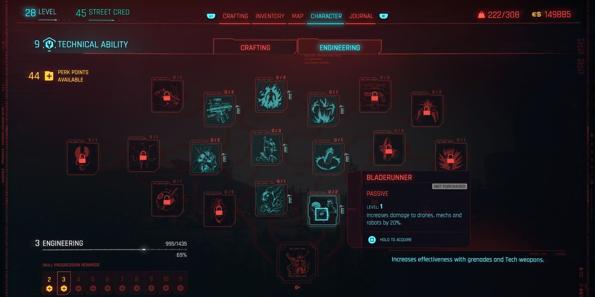 Cyberpunk 2077 Engineering Bladerunner Skill Tree