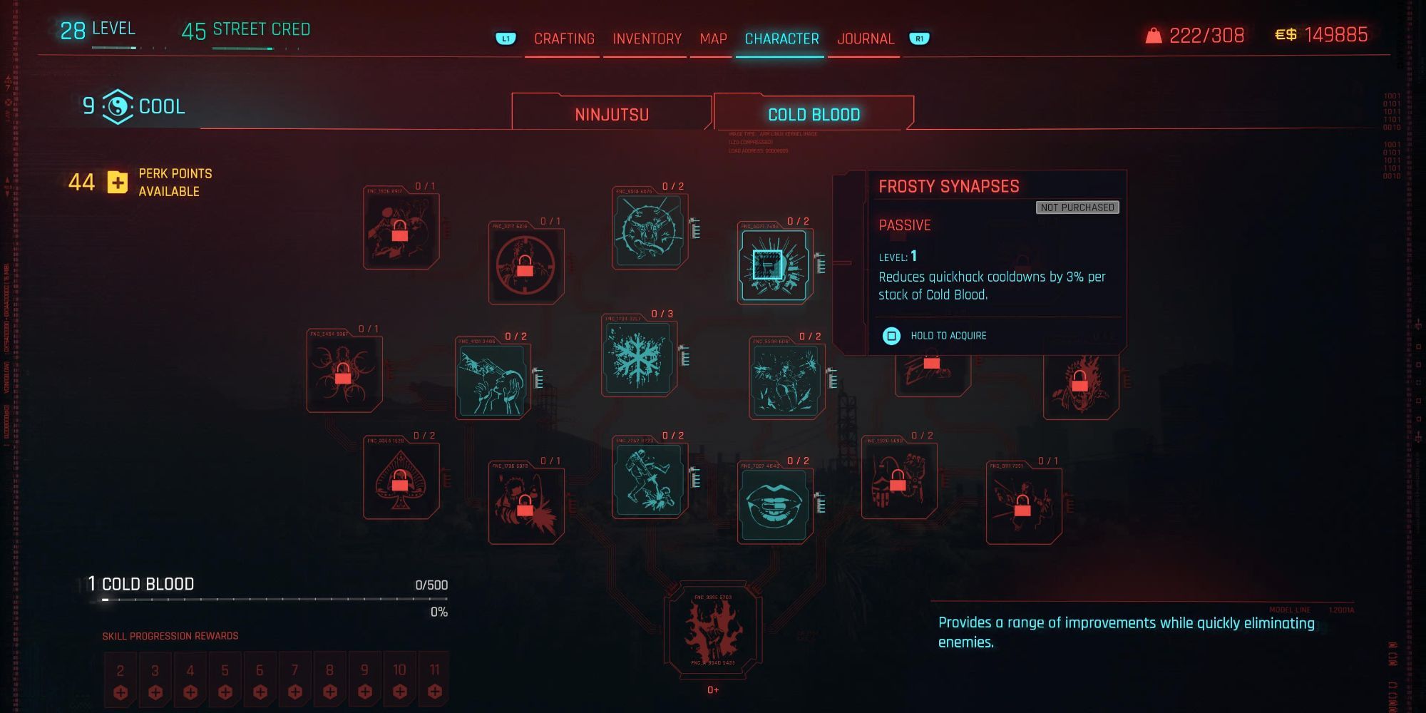 Cyberpunk 2077 Cold Blood Frosty Synapses Skill Tree