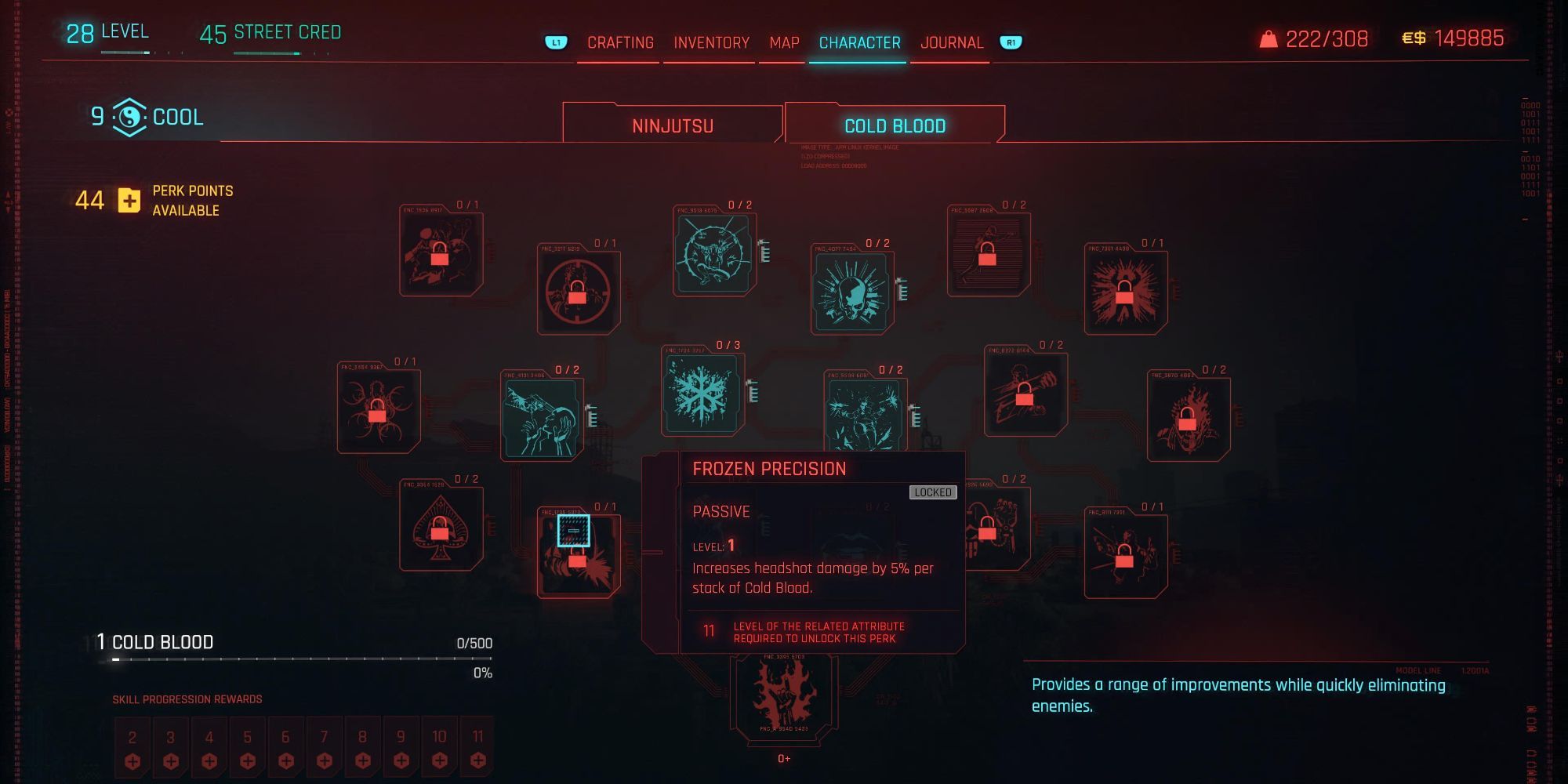 Cyberpunk 2077 Cold Blood Frozen Precision Skill Tree