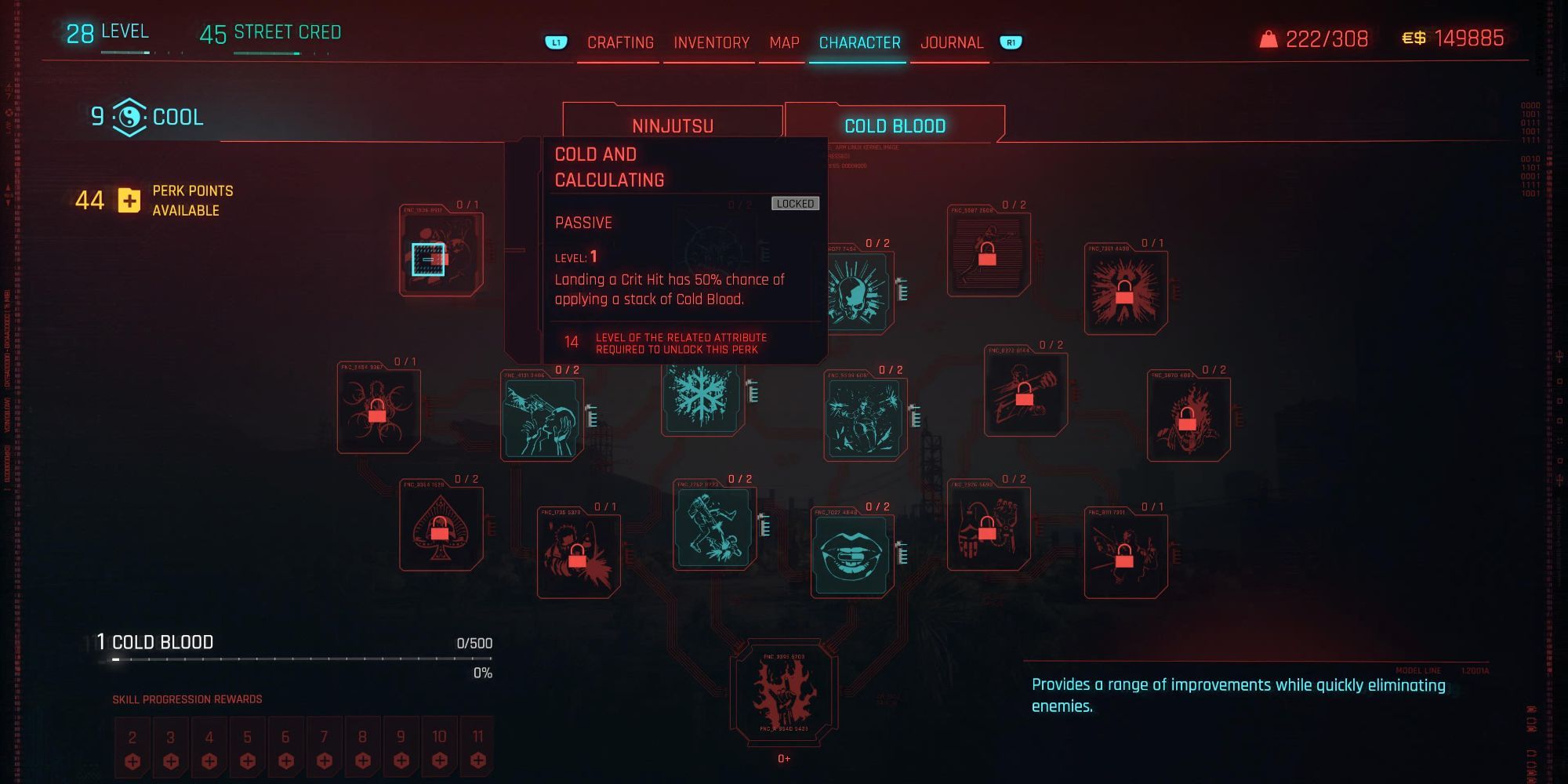 Cyberpunk 2077 Cold Blood Cold And Calculating Skill Tree
