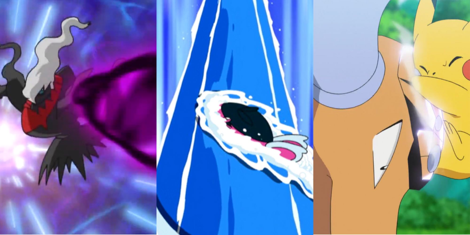 darkrai dark pulse;  Finneon waterfall;  tauros iron head;  pokemon anime