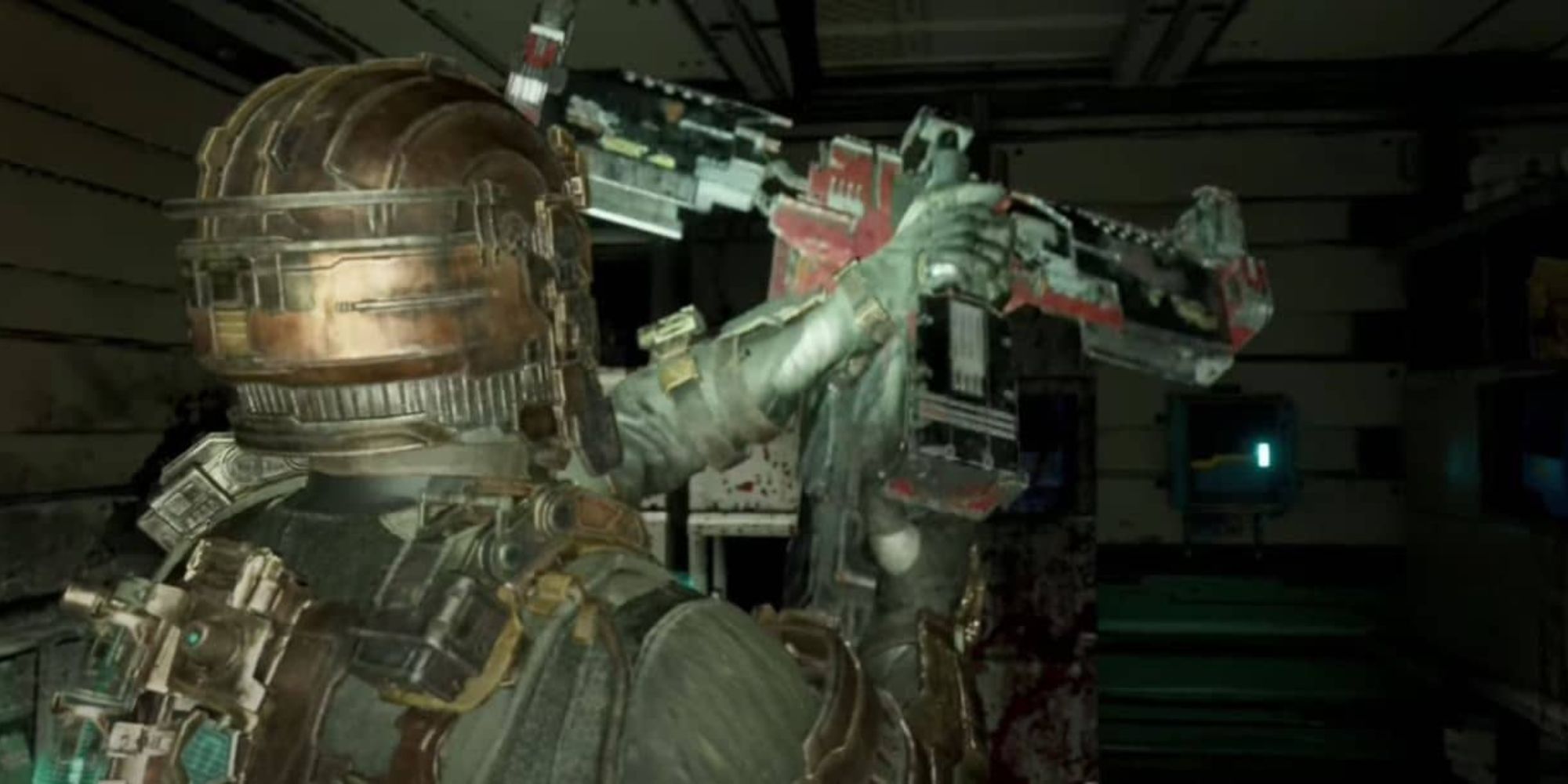 The main characters holds a line gun in Dead Space