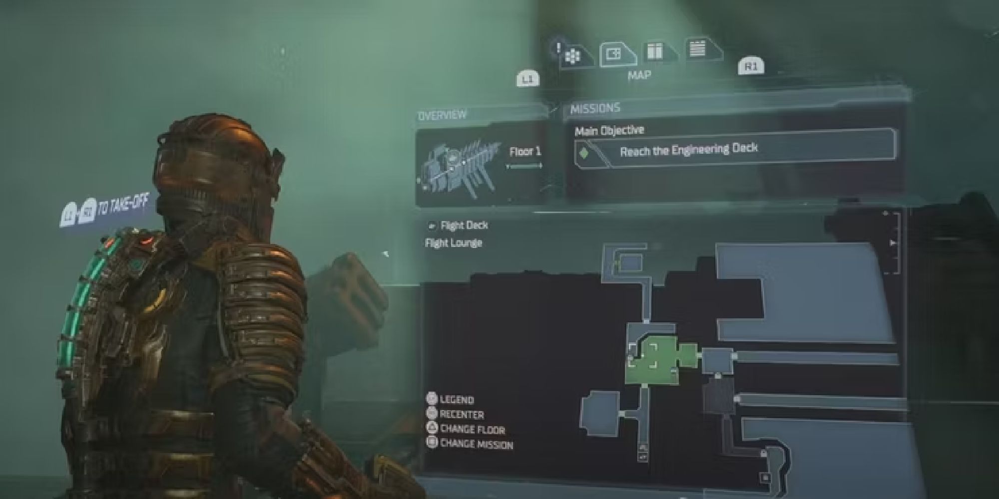 A screenshot of Isaac with the map of the flight deck open