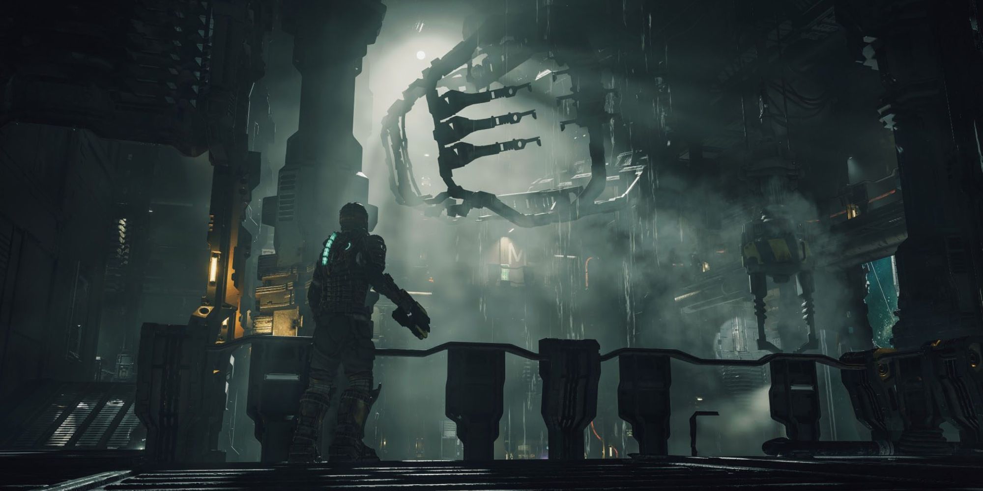 Dead SPace isaac standing in front of large space with ishimura machinery