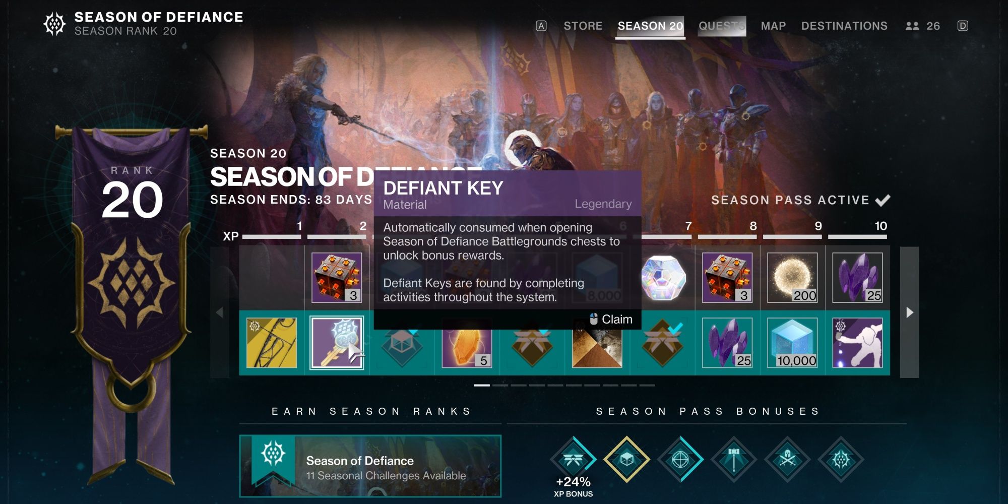 Destiny 2 Defiant Key From Season Pass