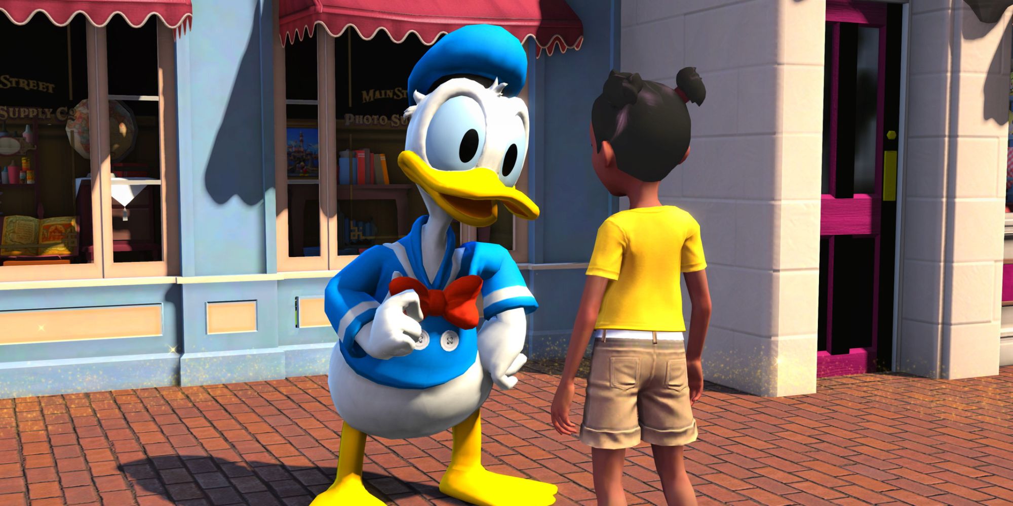 Disneyland Adventures Screenshot Of Child Talking To Donald Duck