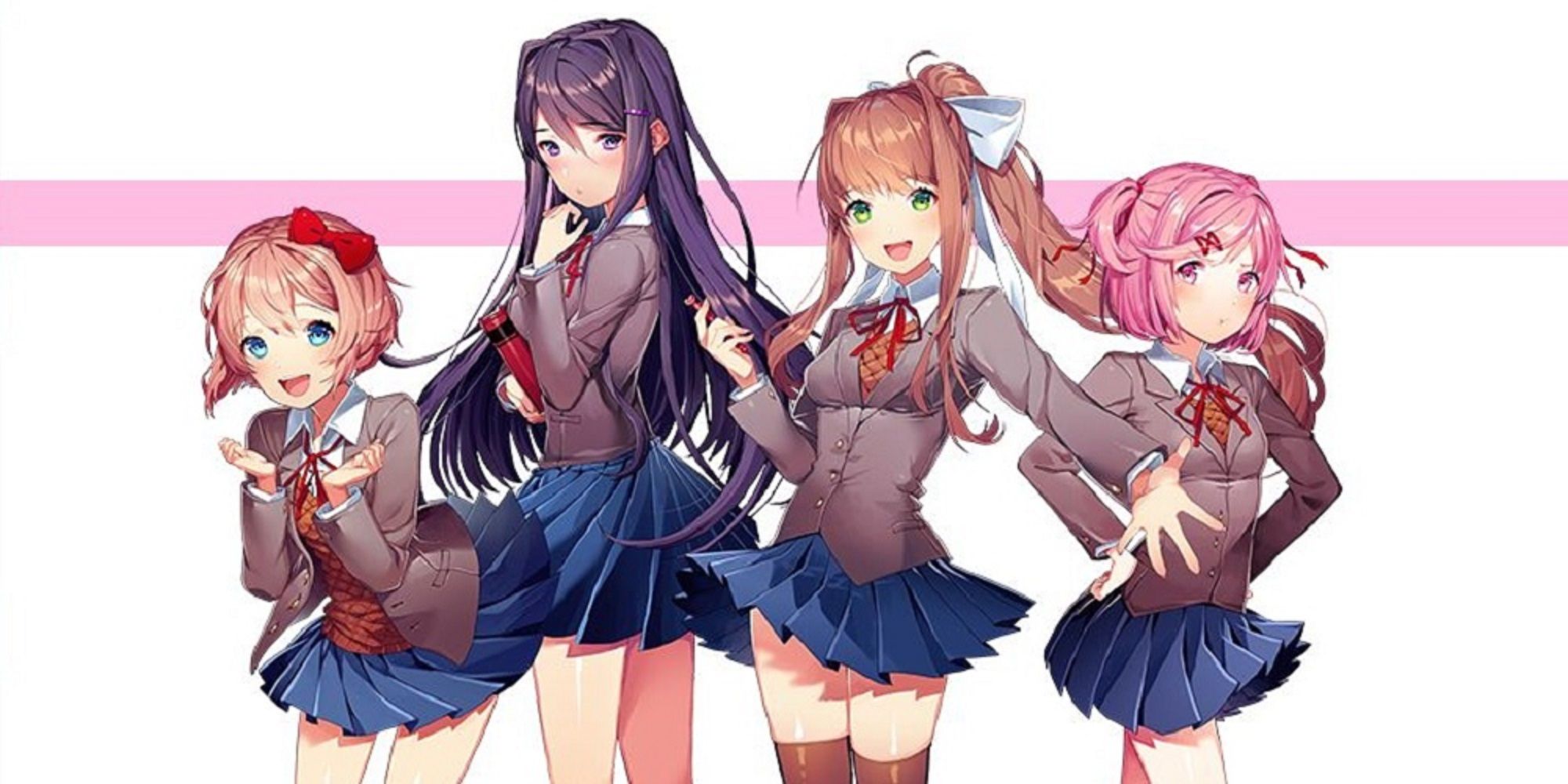 Sayori, Yuri, Monika, And Natsuki Posing Next To One Another