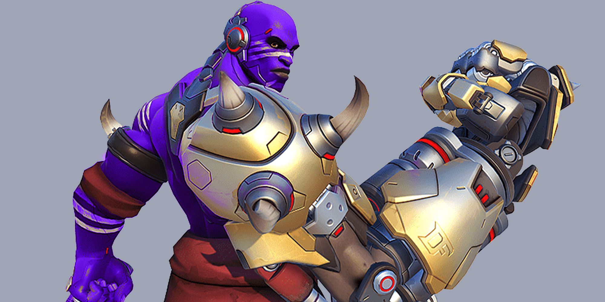 Doomfist showing off his gauntlet but he's purple