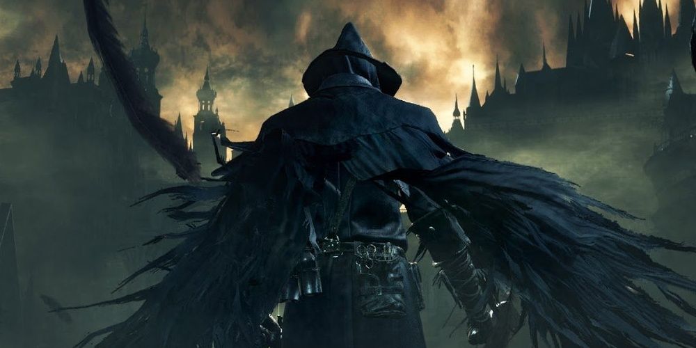 A Hunter in Eileen the Crows armor in Bloodborne the video game