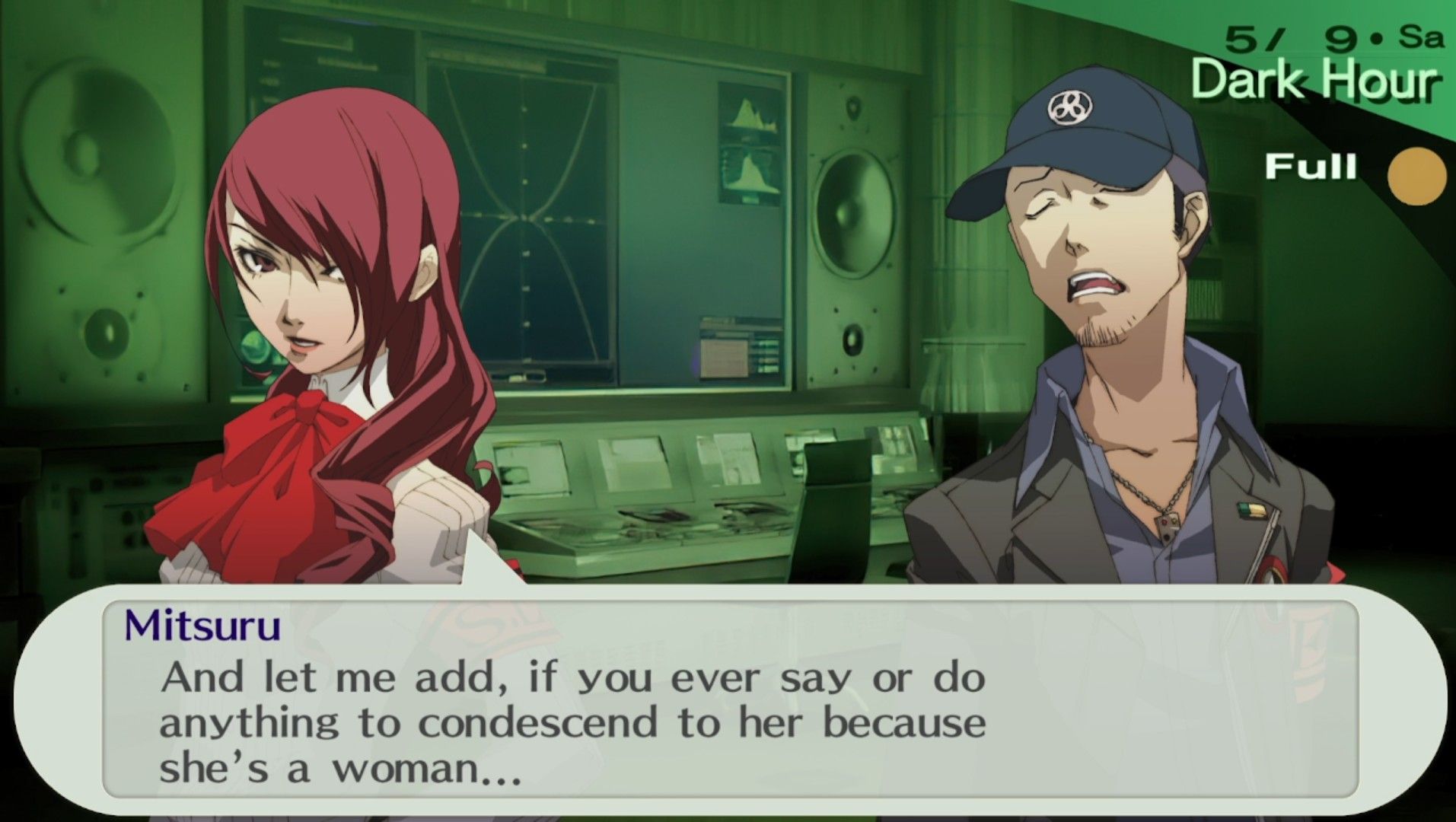 empress threatening junpei for being sexist toward the female protagonist in persona 3 portable