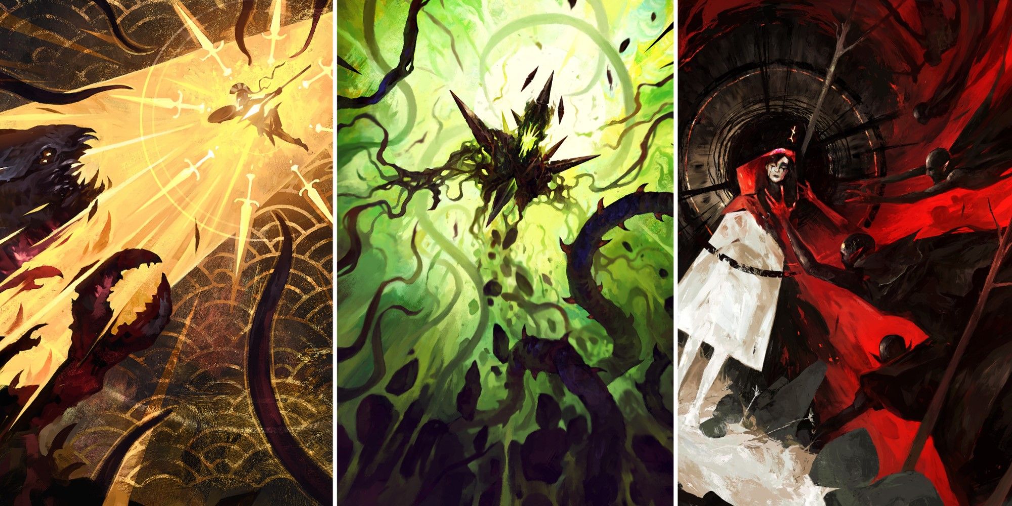 Artwork from Dominik Mayer, from three different Magic: The Gathering cards.
