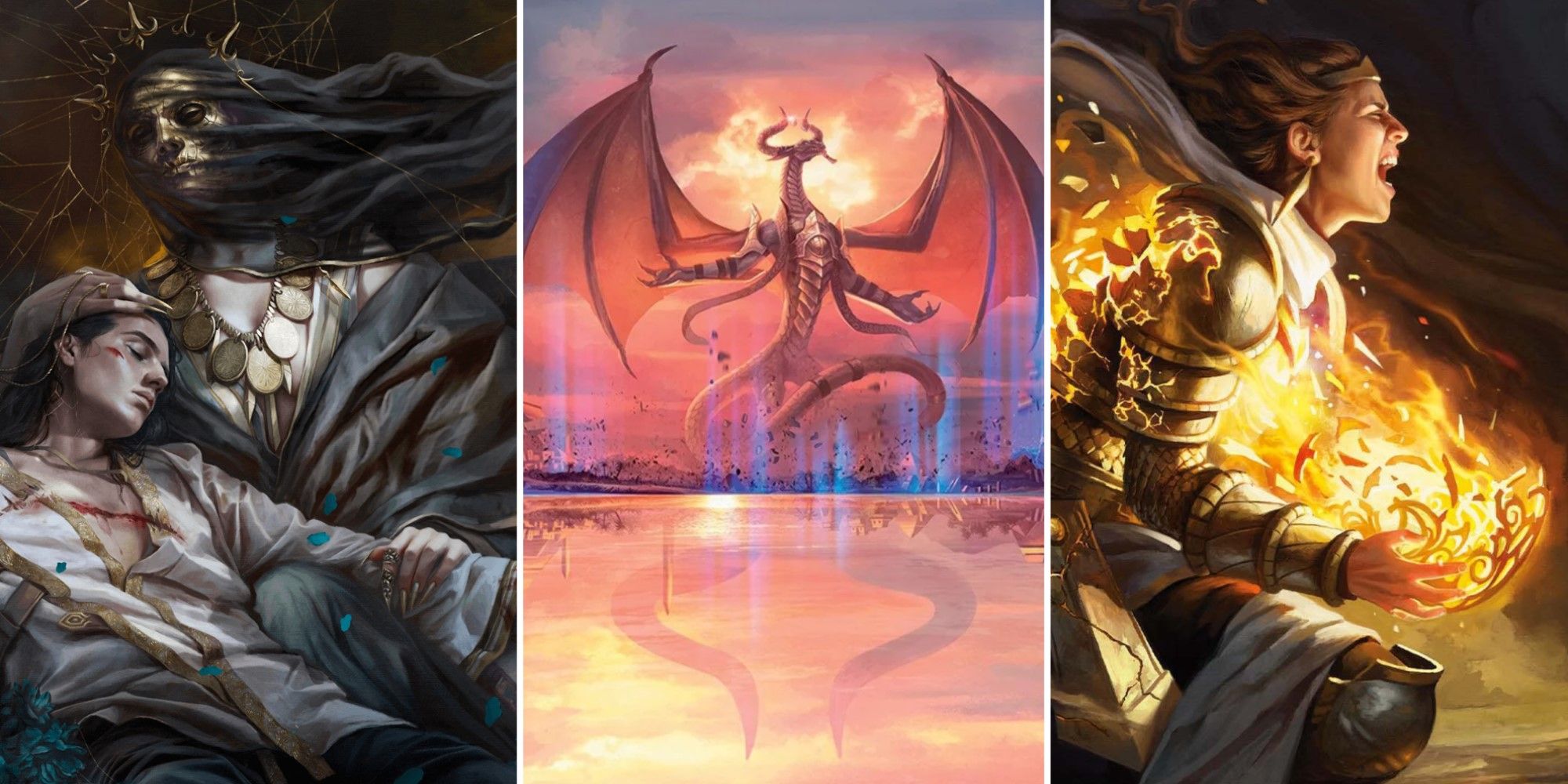 Three pieces of artwork By Magali Villeneuve, for different Magic: The Gathering cards.