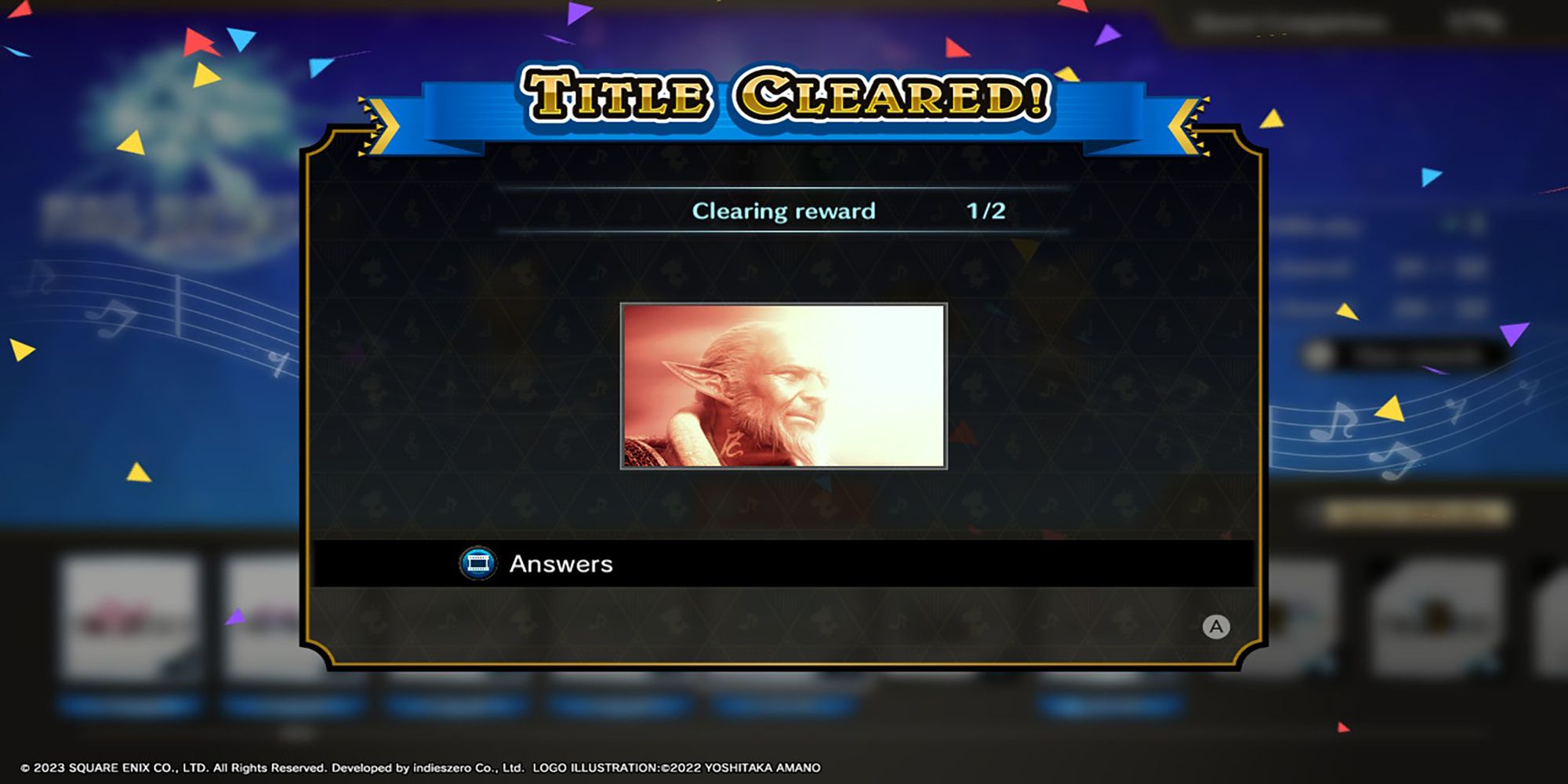 The Event Music Stage, Answers, gets unlocked after clearing the FF14 Series Quests in Theatrhythm: Final Bar Line.