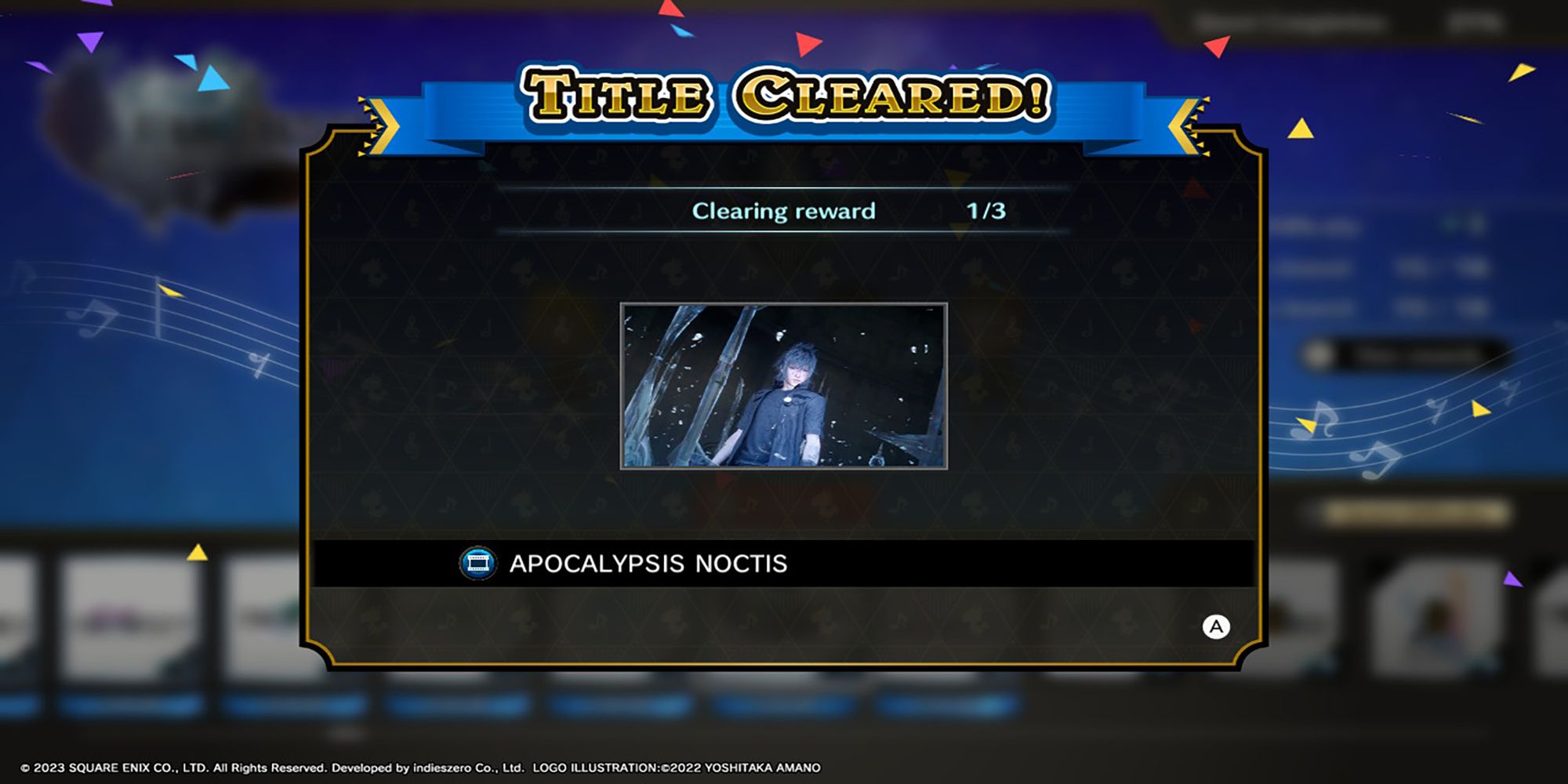 The Event Music Stage APOCALYPSIS NOCTIS gets unlocked after clearing FF15 in Theatrhythm: Final Bar Line's Series Quest mode.