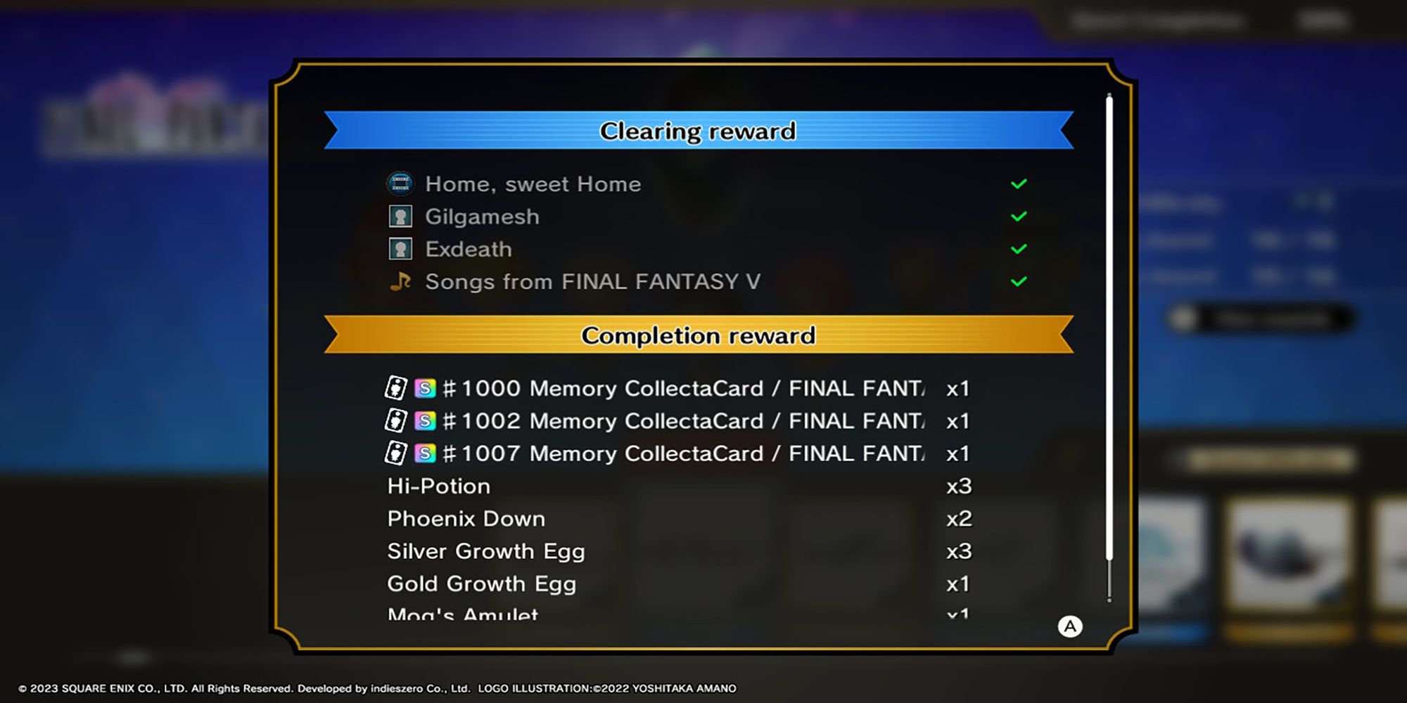 A complete list of FF5 Quest Rewards from Theatrhythm: Final Bar Line.