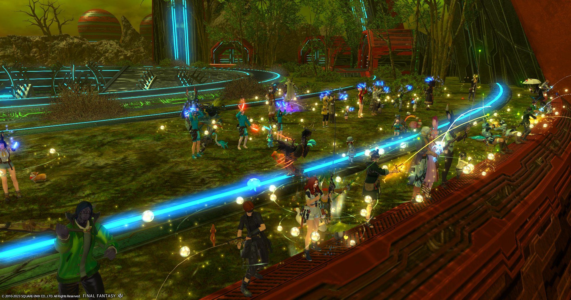 Final Fantasy 14 - players partipating in the Fish Train at FishFest
