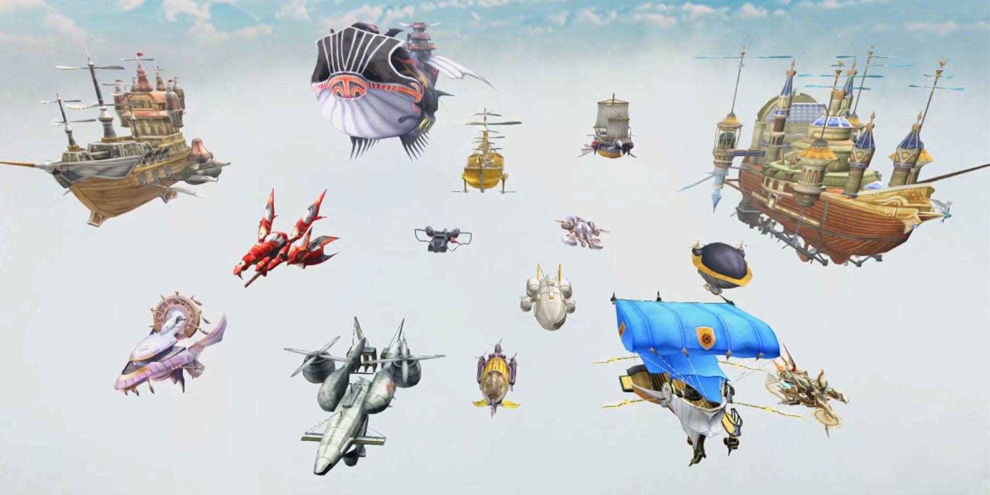 A fleet of airships fly through blue skies in this clip from Theatrhythm: Final Bar Line.