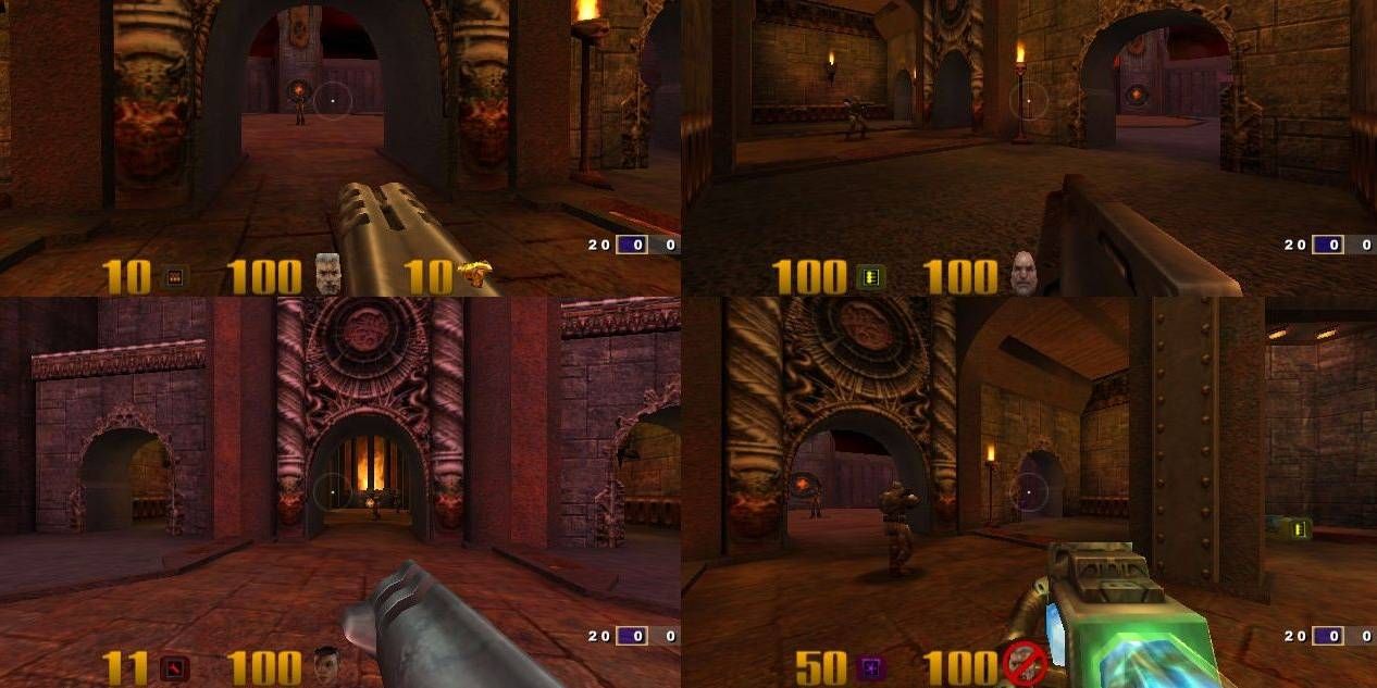 Four player FPS gameplay in Quake