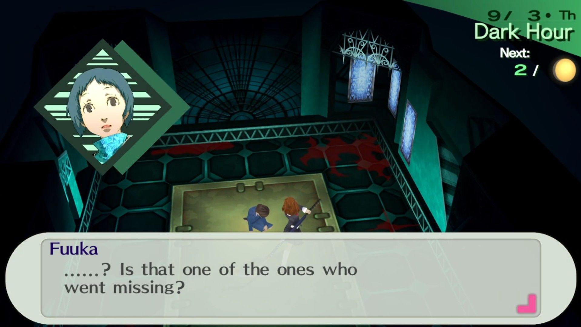 fuuka remarking about finding one of the missing people in persona 3 portable