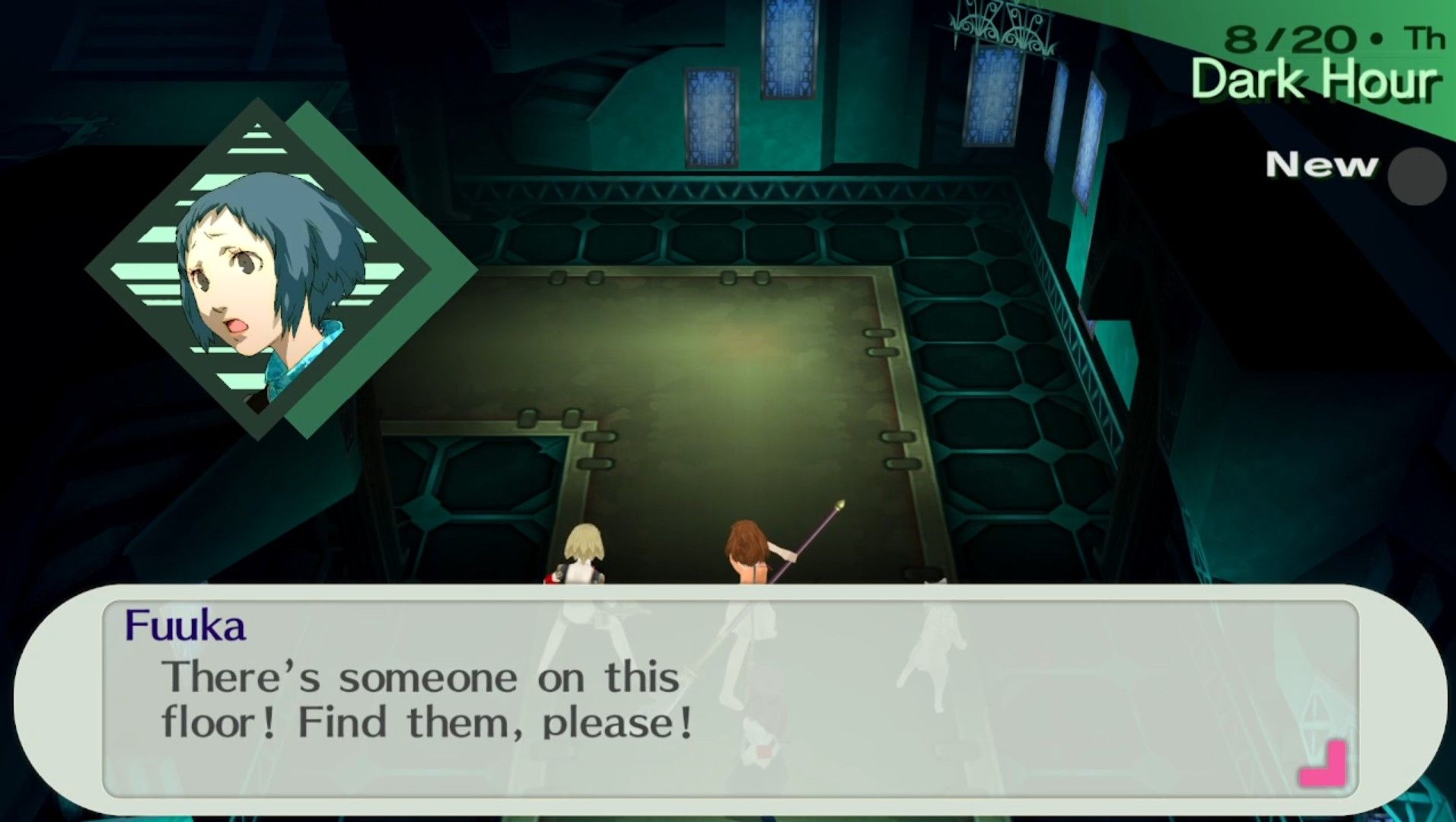 fuuka telling the team someone missing is on this floor in persona 3 portable