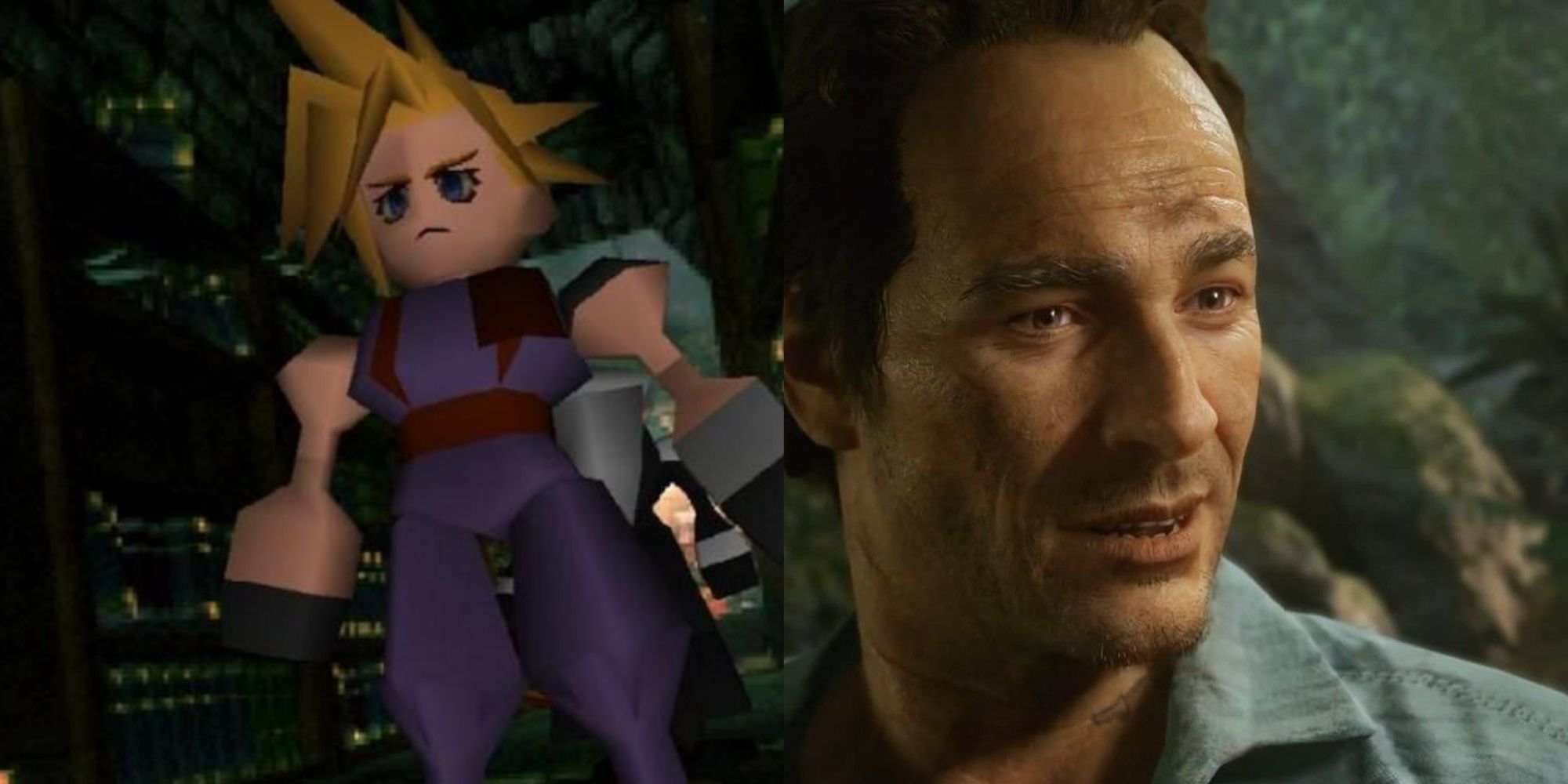 Games With Unreliable Narrators Featured Split Image Final Fantasy Cloud And Uncharted Sam