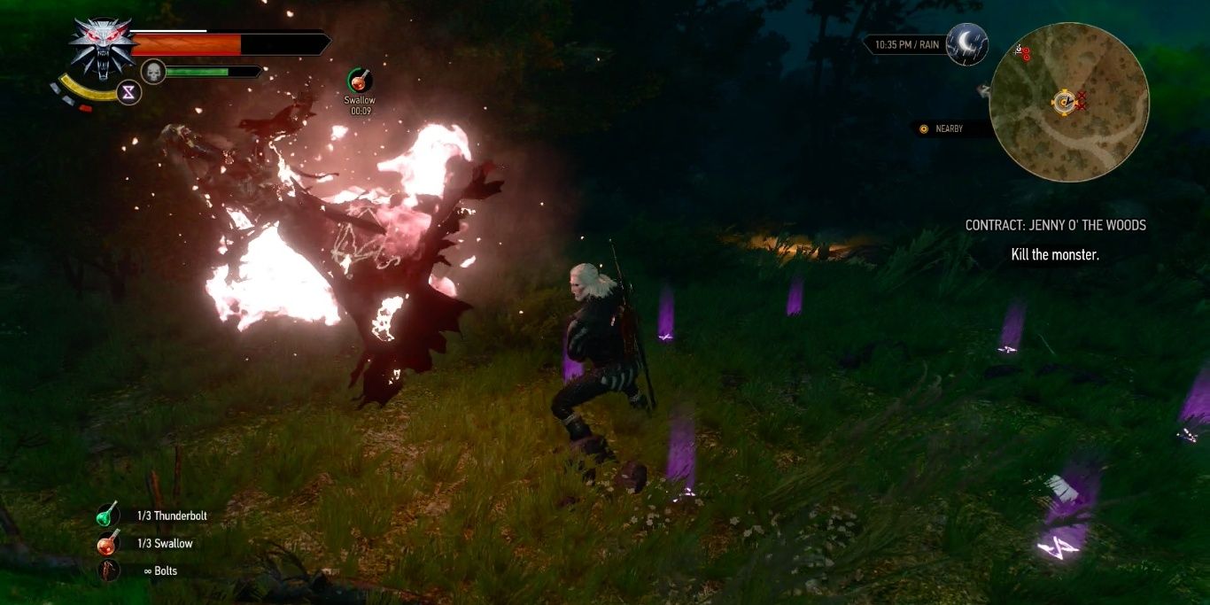 Geralt fighting a nightwraith in The Witcher 3